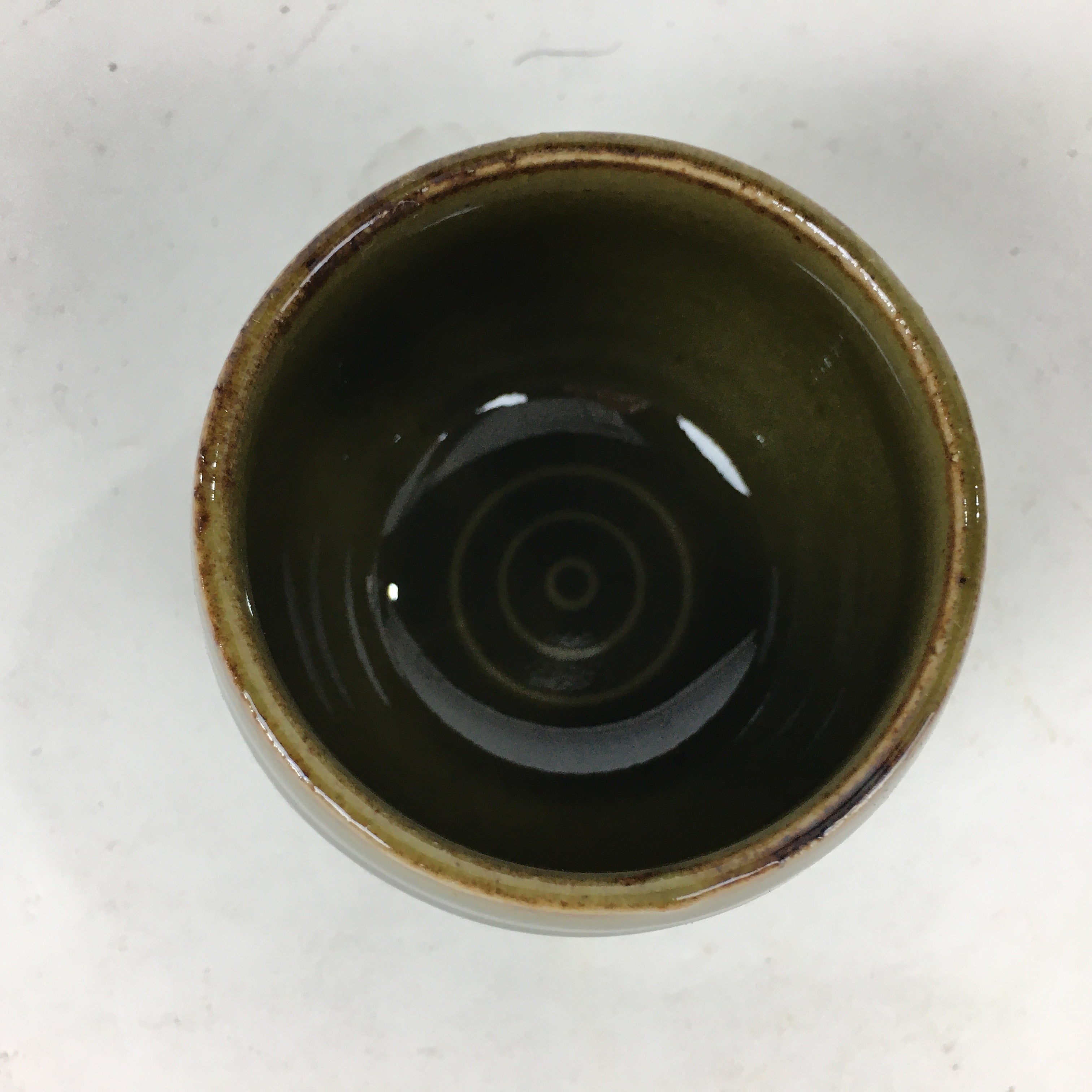 Japanese Ceramic Sake Cup Vtg Pottery Guinomi Sakazuki Ochoko Green Stripe G5
