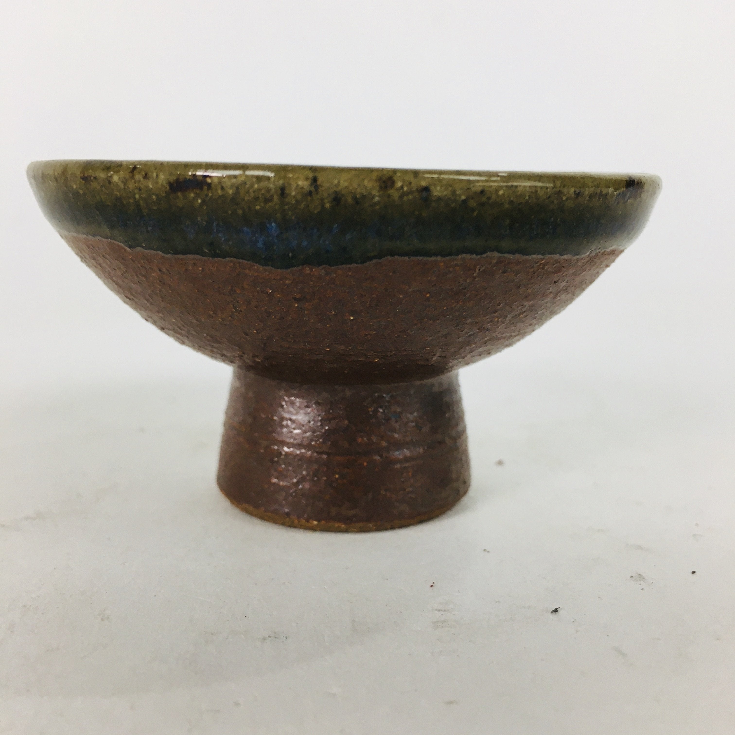Japanese Ceramic Sake Cup Vtg Pottery Sakazuki Ochoko Brown Bluish White GU 918