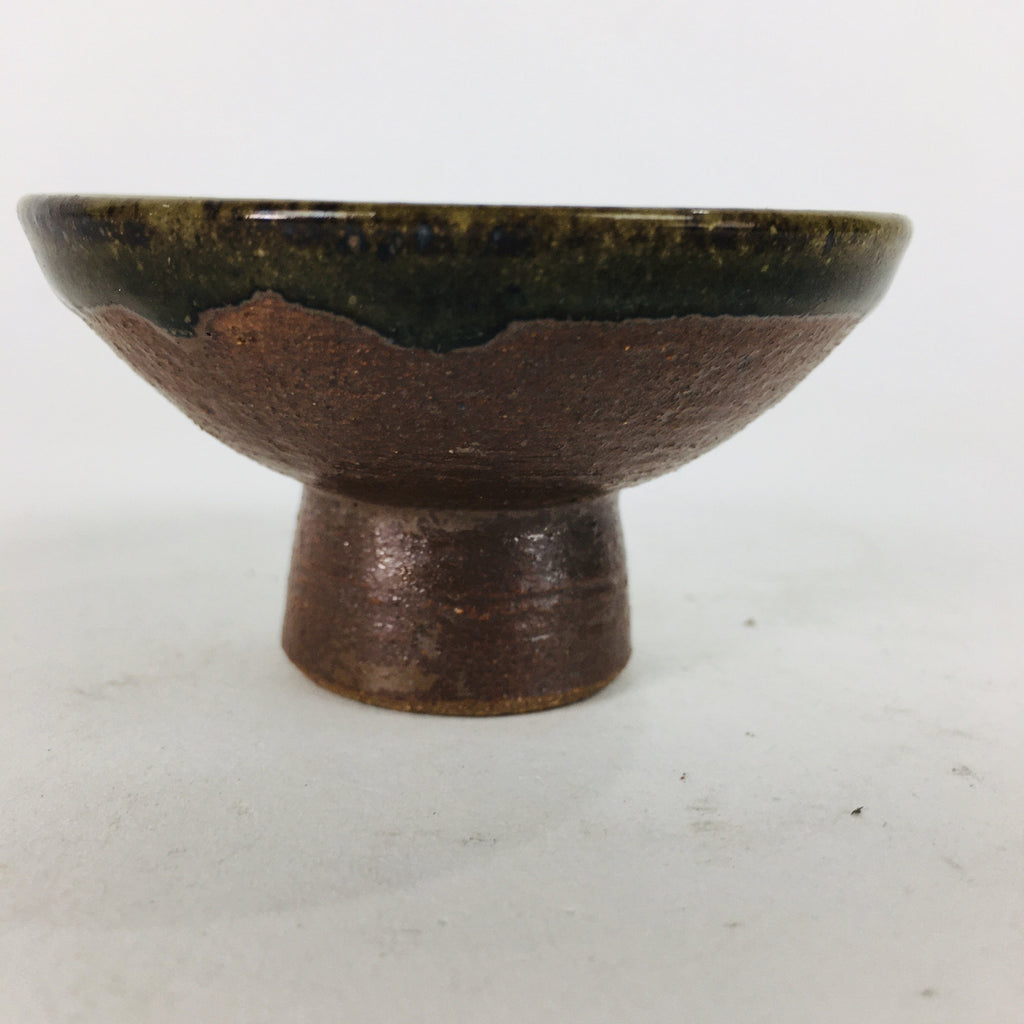 Japanese Ceramic Sake Cup Vtg Pottery Sakazuki Ochoko Brown Bluish White GU 918