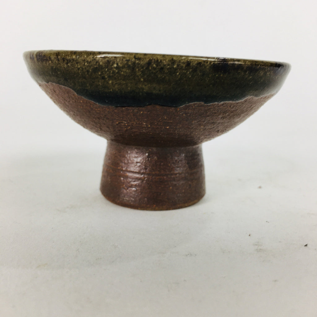 Japanese Ceramic Sake Cup Vtg Pottery Sakazuki Ochoko Brown Bluish White GU 918