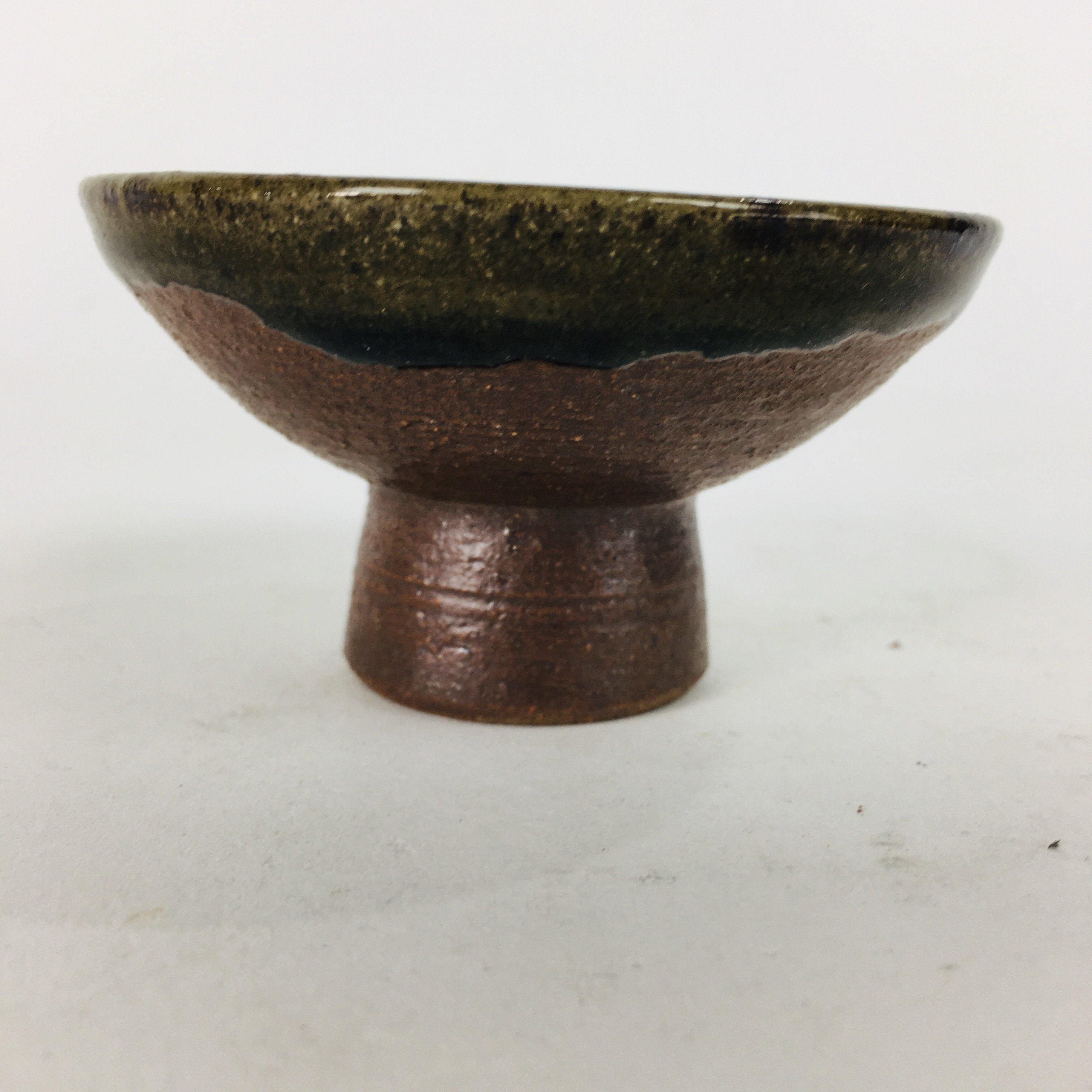 Japanese Ceramic Sake Cup Vtg Pottery Sakazuki Ochoko Brown Bluish White GU 918