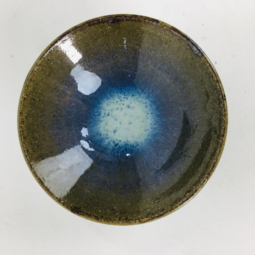 Japanese Ceramic Sake Cup Vtg Pottery Sakazuki Ochoko Brown Bluish White GU 918