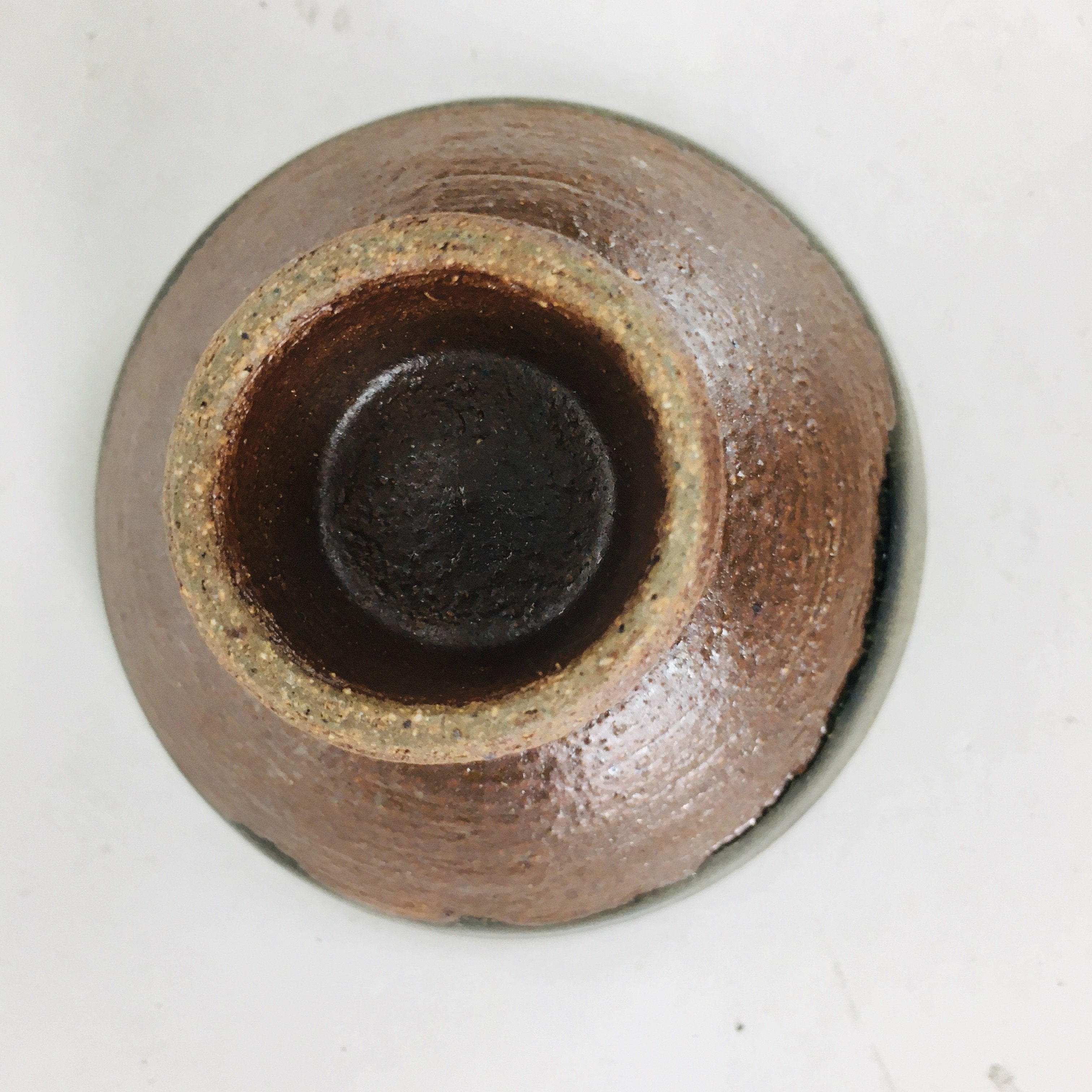 Japanese Ceramic Sake Cup Vtg Pottery Sakazuki Ochoko Brown Bluish White GU 918