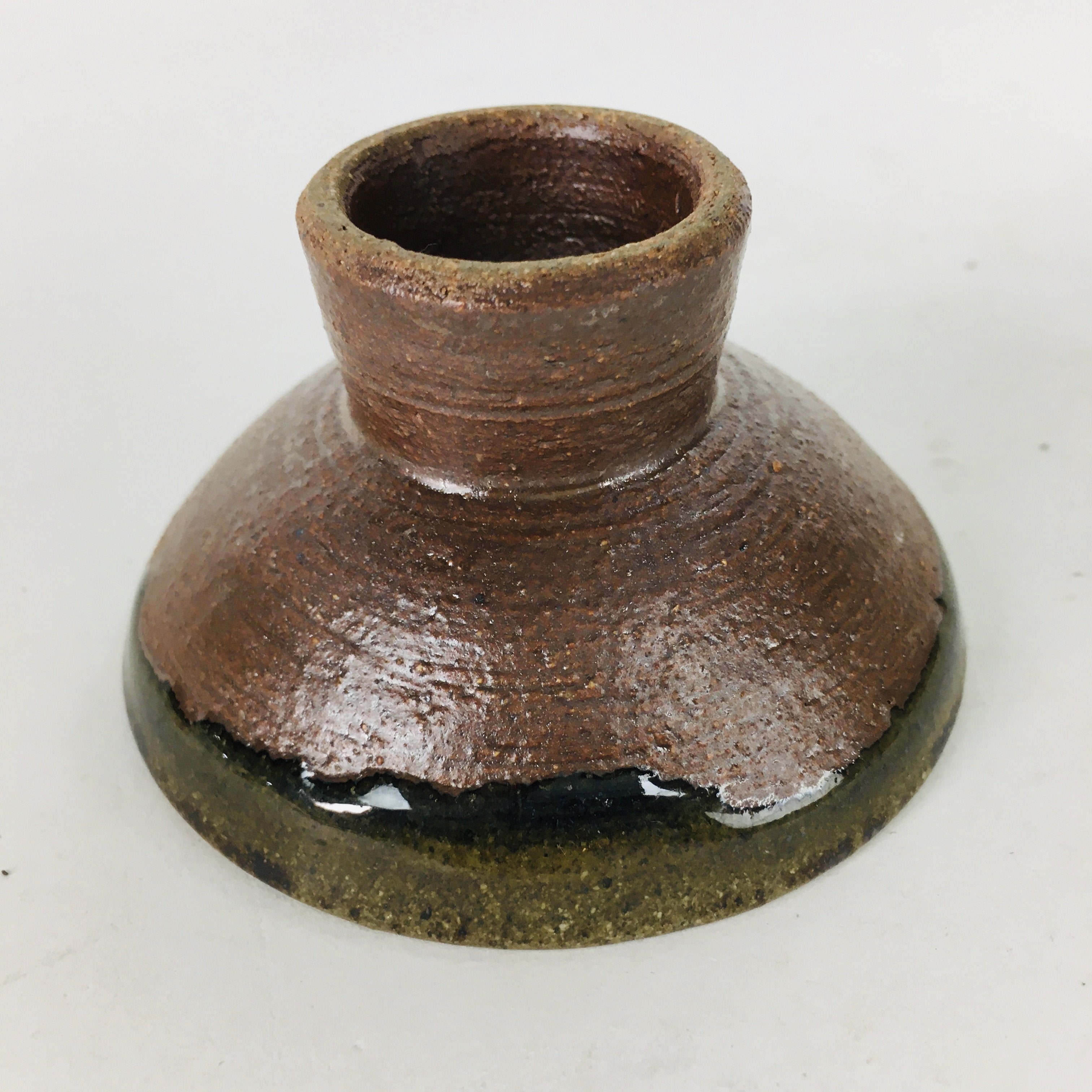 Japanese Ceramic Sake Cup Vtg Pottery Sakazuki Ochoko Brown Bluish White GU 918