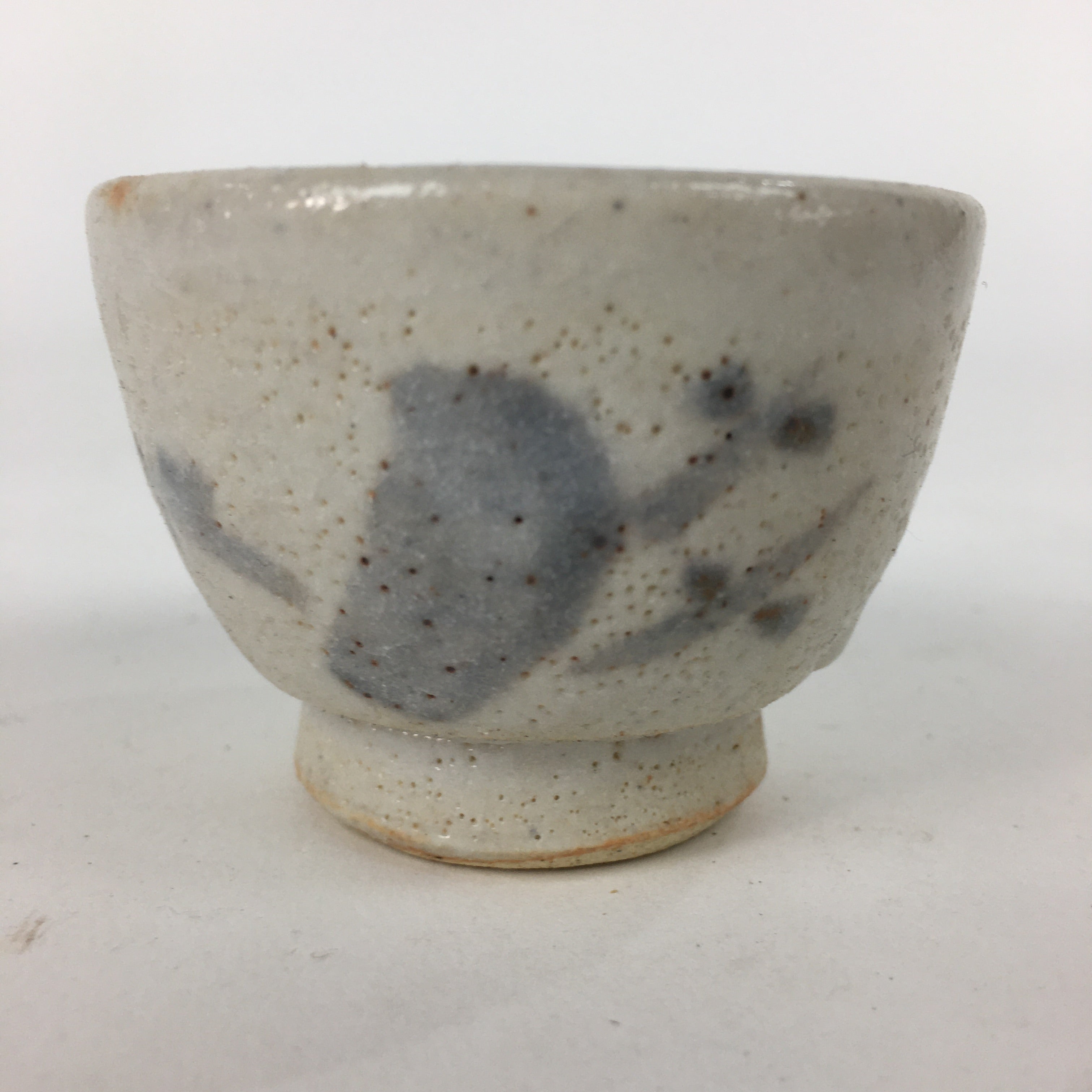 Japanese Ceramic Sake Cup Vtg Pottery Shino White Glaze Guinomi Ochoko G32
