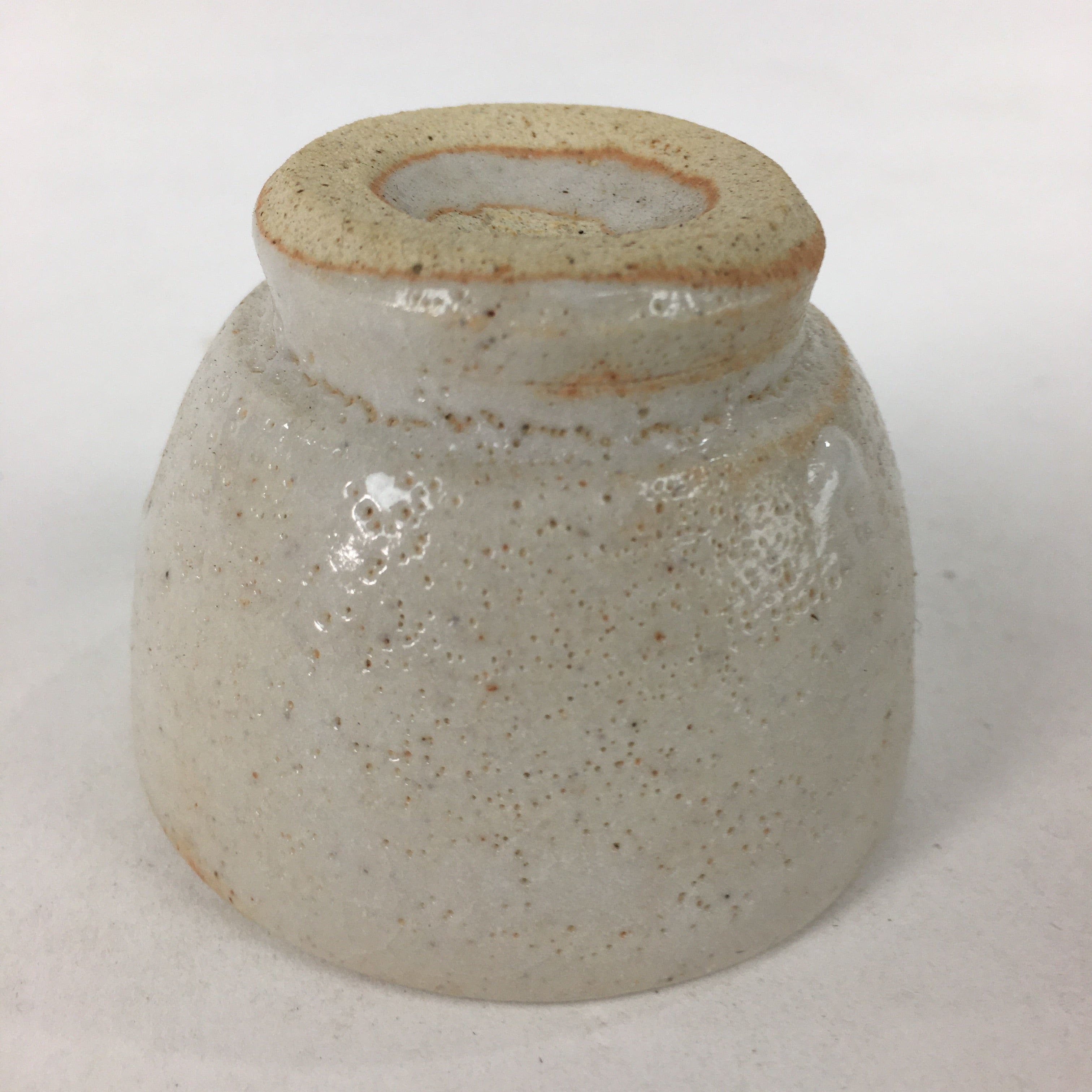 Japanese Ceramic Sake Cup Vtg Pottery Shino White Glaze Guinomi Ochoko G32
