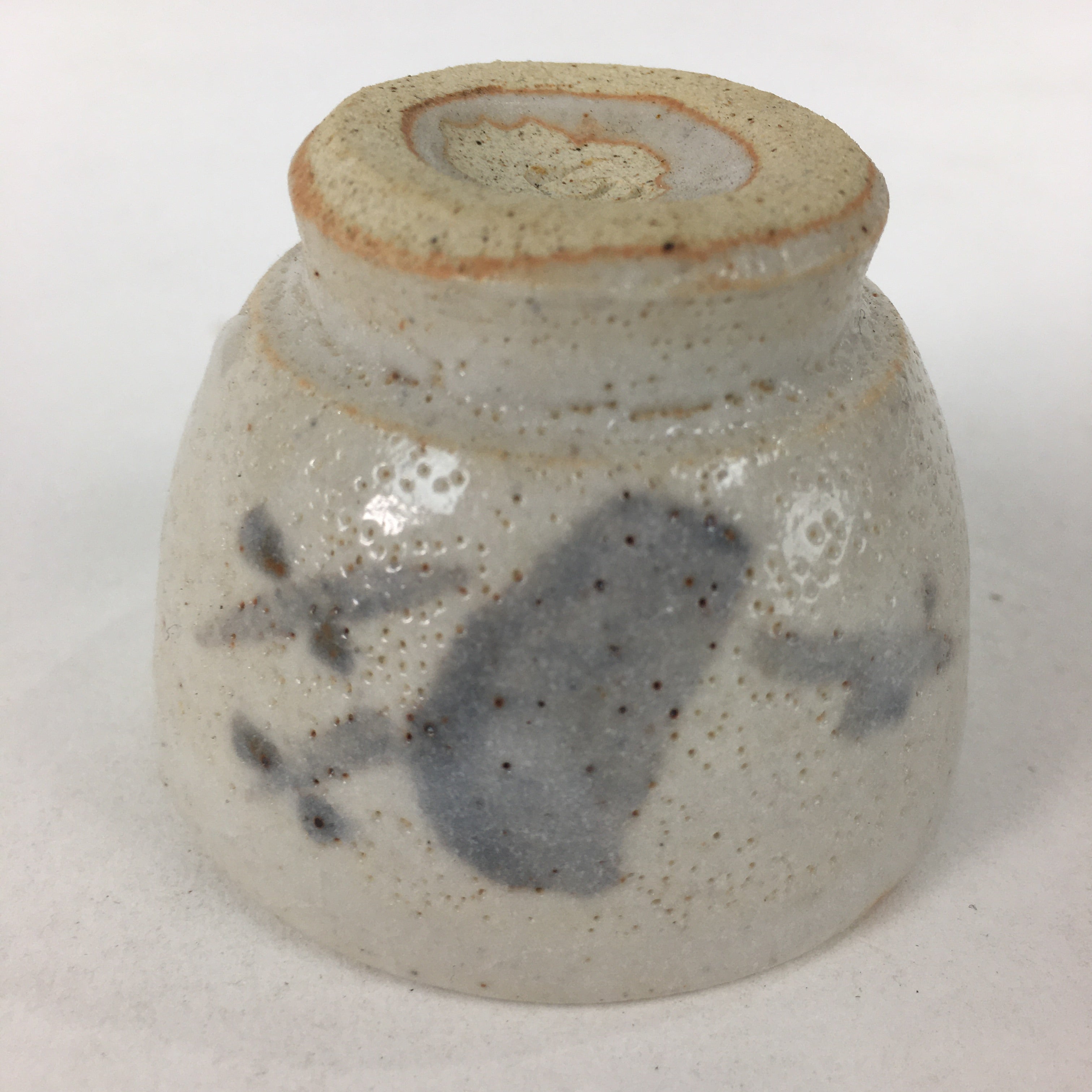 Japanese Ceramic Sake Cup Vtg Pottery Shino White Glaze Guinomi Ochoko G32