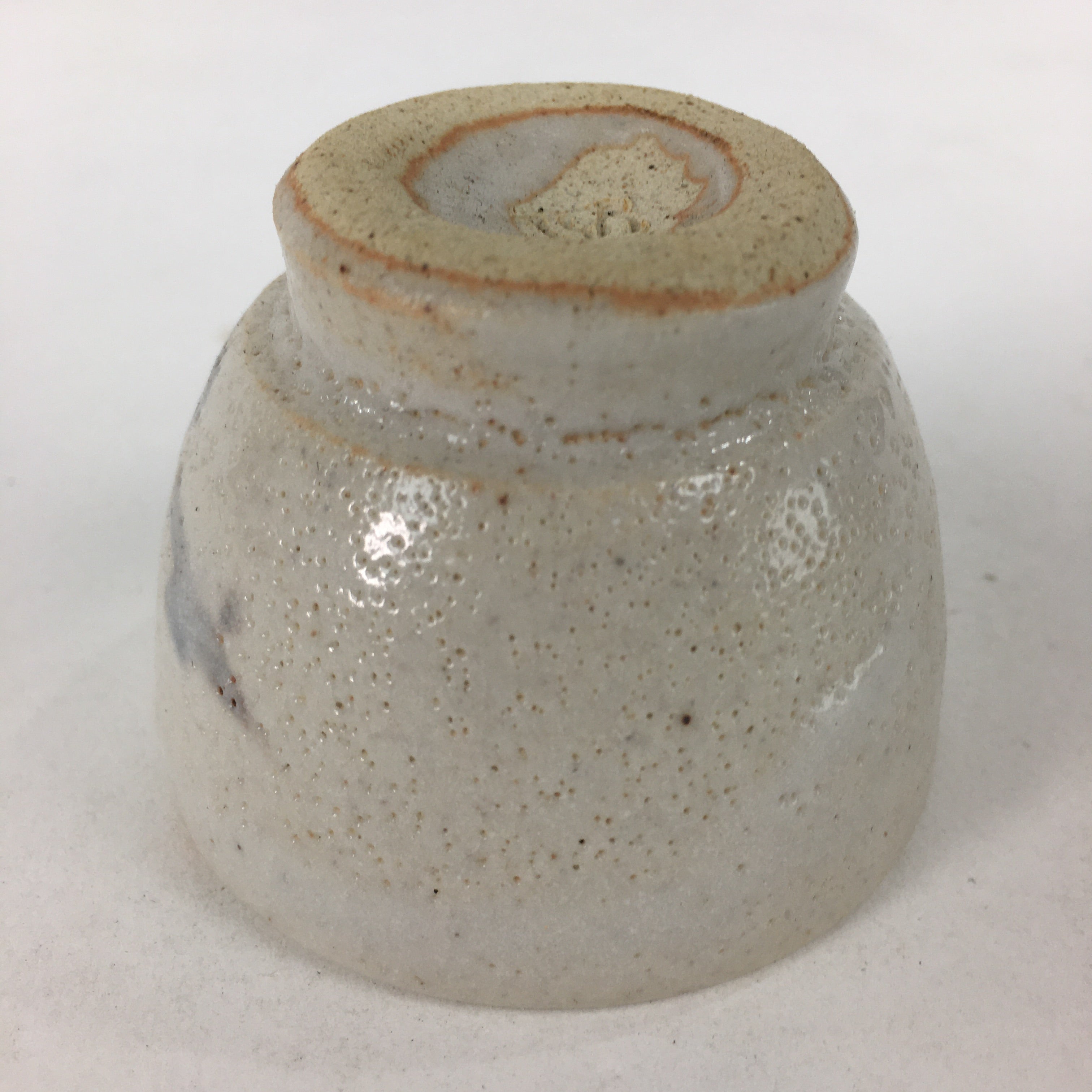 Japanese Ceramic Sake Cup Vtg Pottery Shino White Glaze Guinomi Ochoko G32
