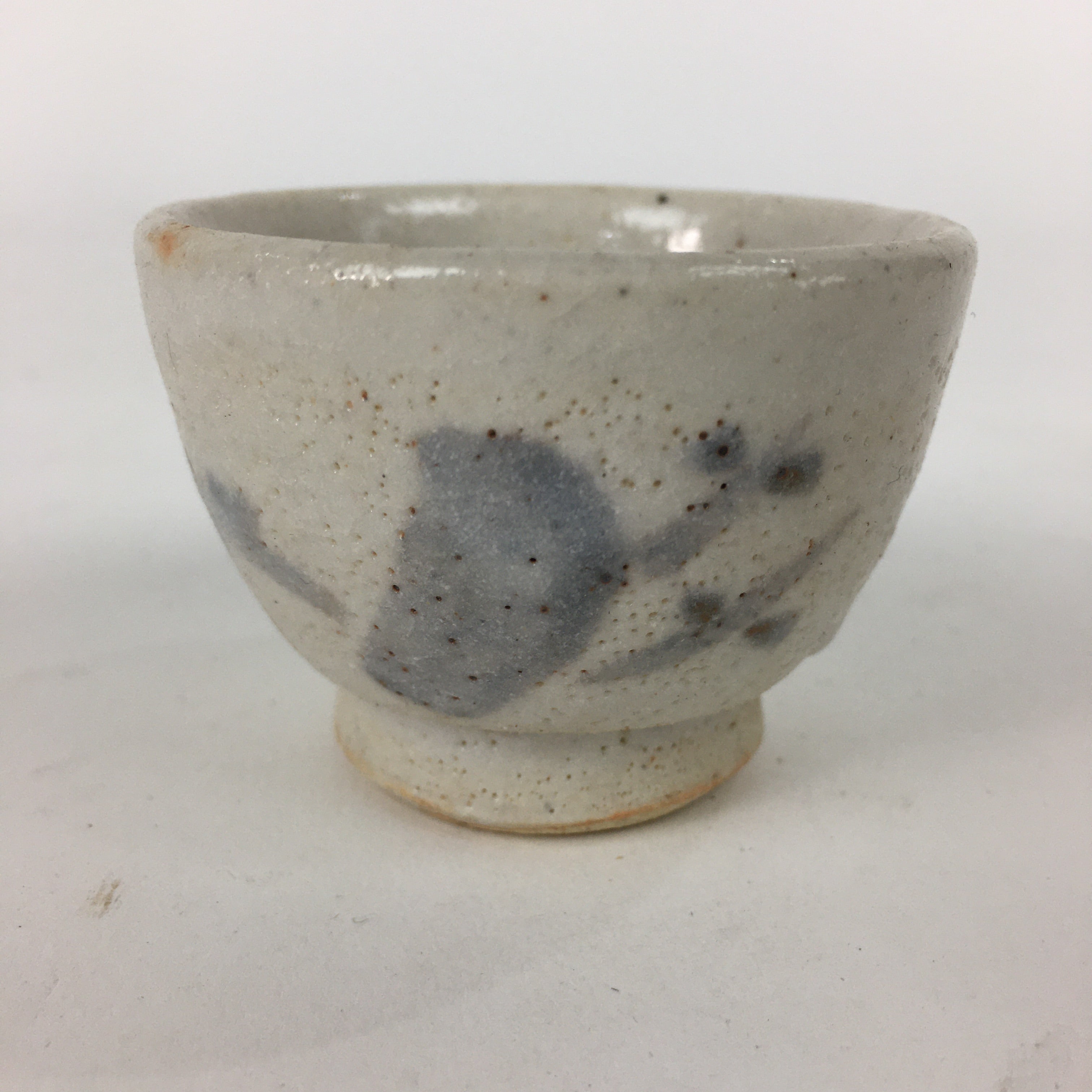 Japanese Ceramic Sake Cup Vtg Pottery Shino White Glaze Guinomi Ochoko G32