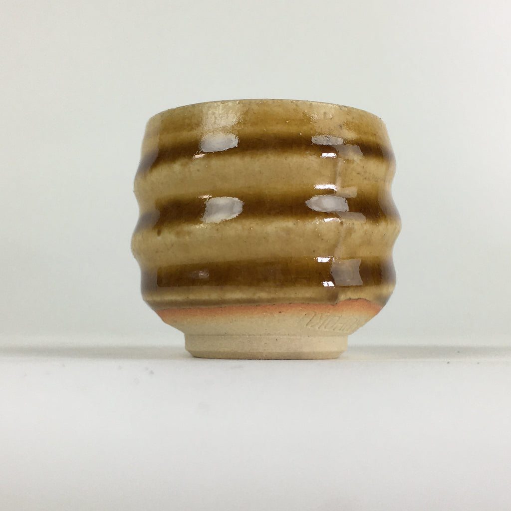 Japanese Ceramic Sake Cup Vtg Pottery Yellow Glaze Guinomi Ochoko G50