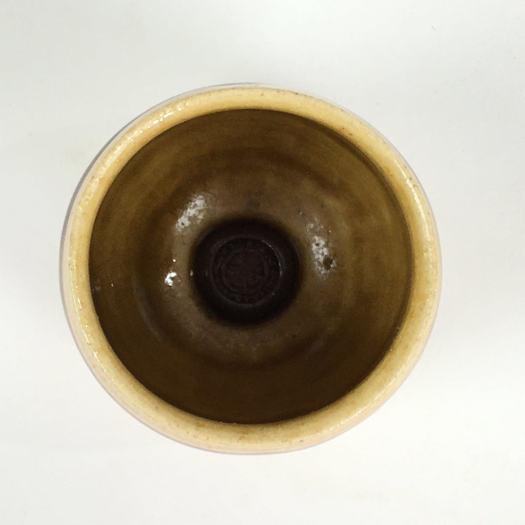 Japanese Ceramic Sake Cup Vtg Pottery Yellow Glaze Guinomi Ochoko G50
