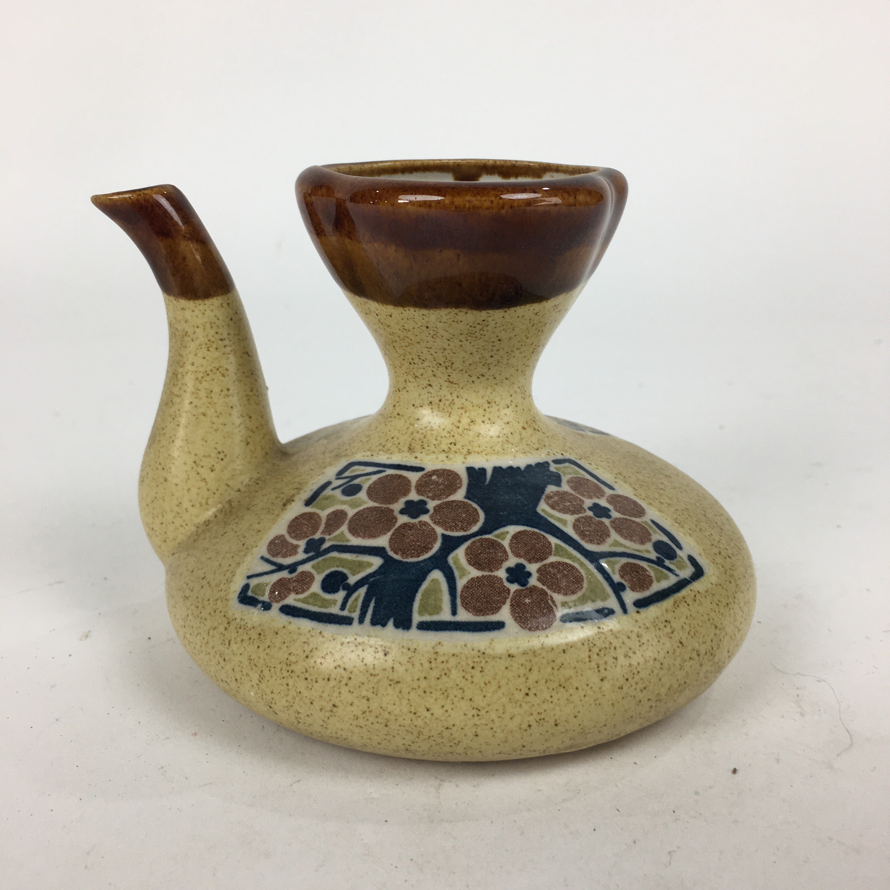 Japanese Ceramic Sake Warming Bottle Vtg Pottery Brown Yakimono TS324