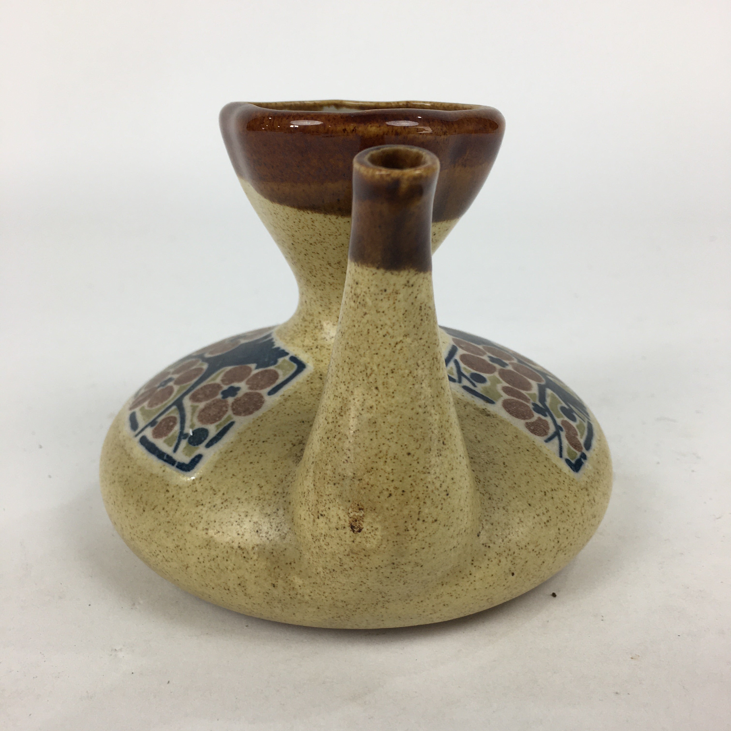 Japanese Ceramic Sake Warming Bottle Vtg Pottery Brown Yakimono TS324