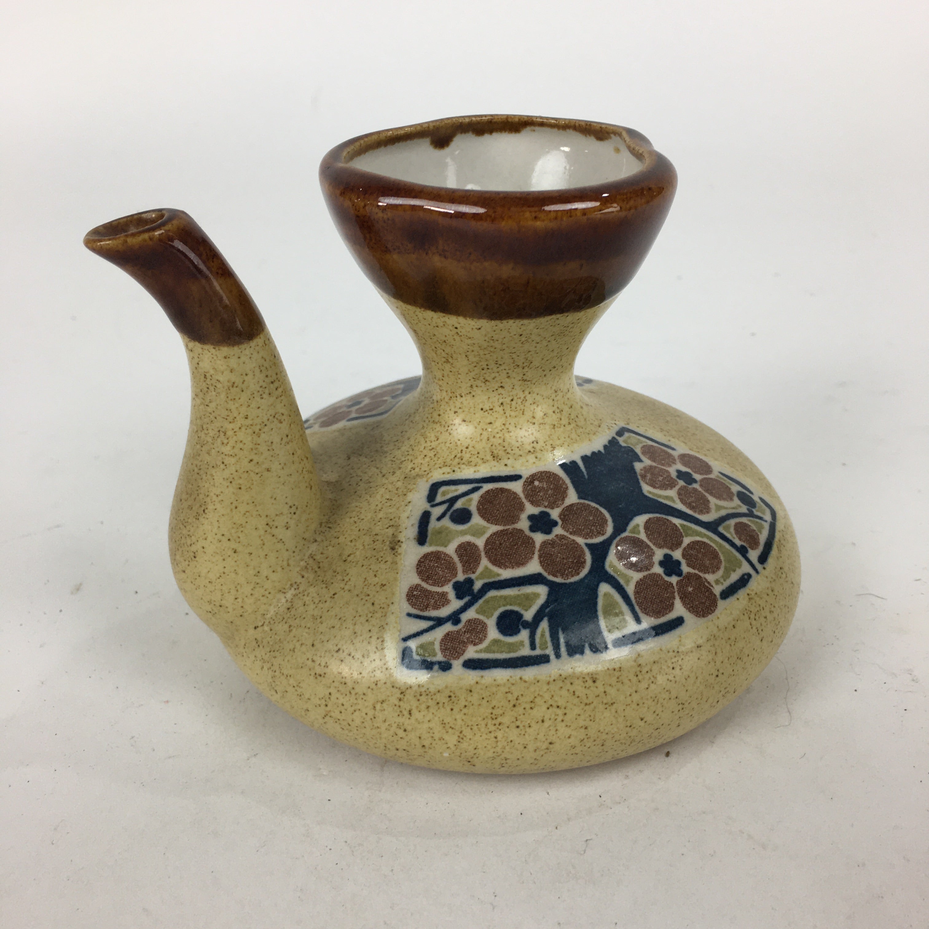Japanese Ceramic Sake Warming Bottle Vtg Pottery Brown Yakimono TS324
