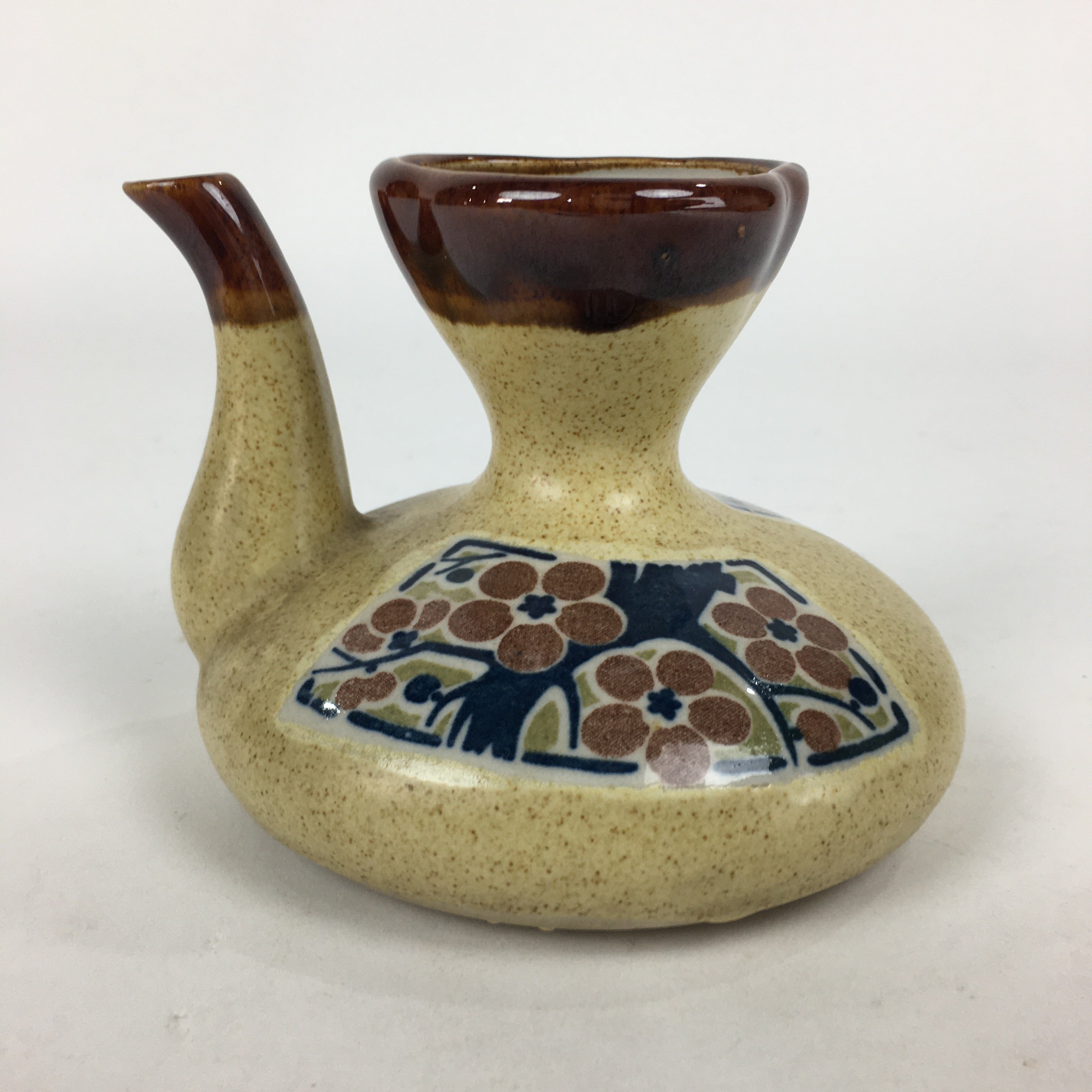 Japanese Ceramic Sake Warming Bottle Vtg Pottery Brown Yakimono TS325