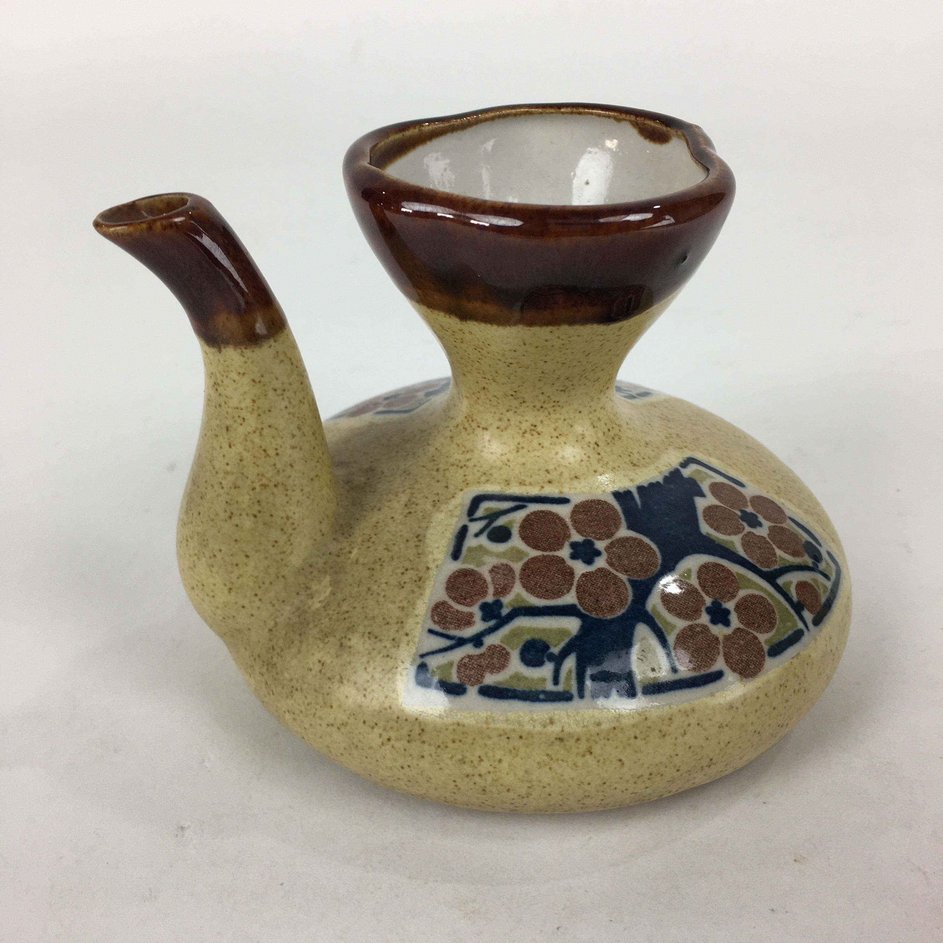 Japanese Ceramic Sake Warming Bottle Vtg Pottery Brown Yakimono TS325