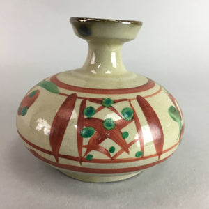 Japanese Ceramic Sake Warming Bottle Vtg Pottery Green Red Yakimono PT741