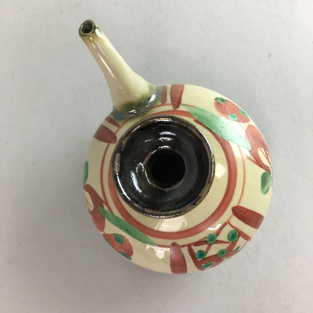 Japanese Ceramic Sake Warming Bottle Vtg Pottery Green Red Yakimono PT741