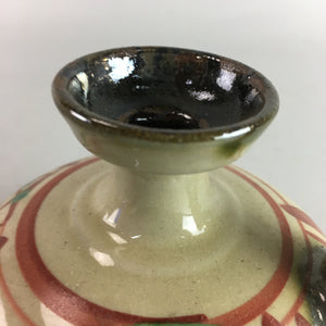 Japanese Ceramic Sake Warming Bottle Vtg Pottery Green Red Yakimono PT741