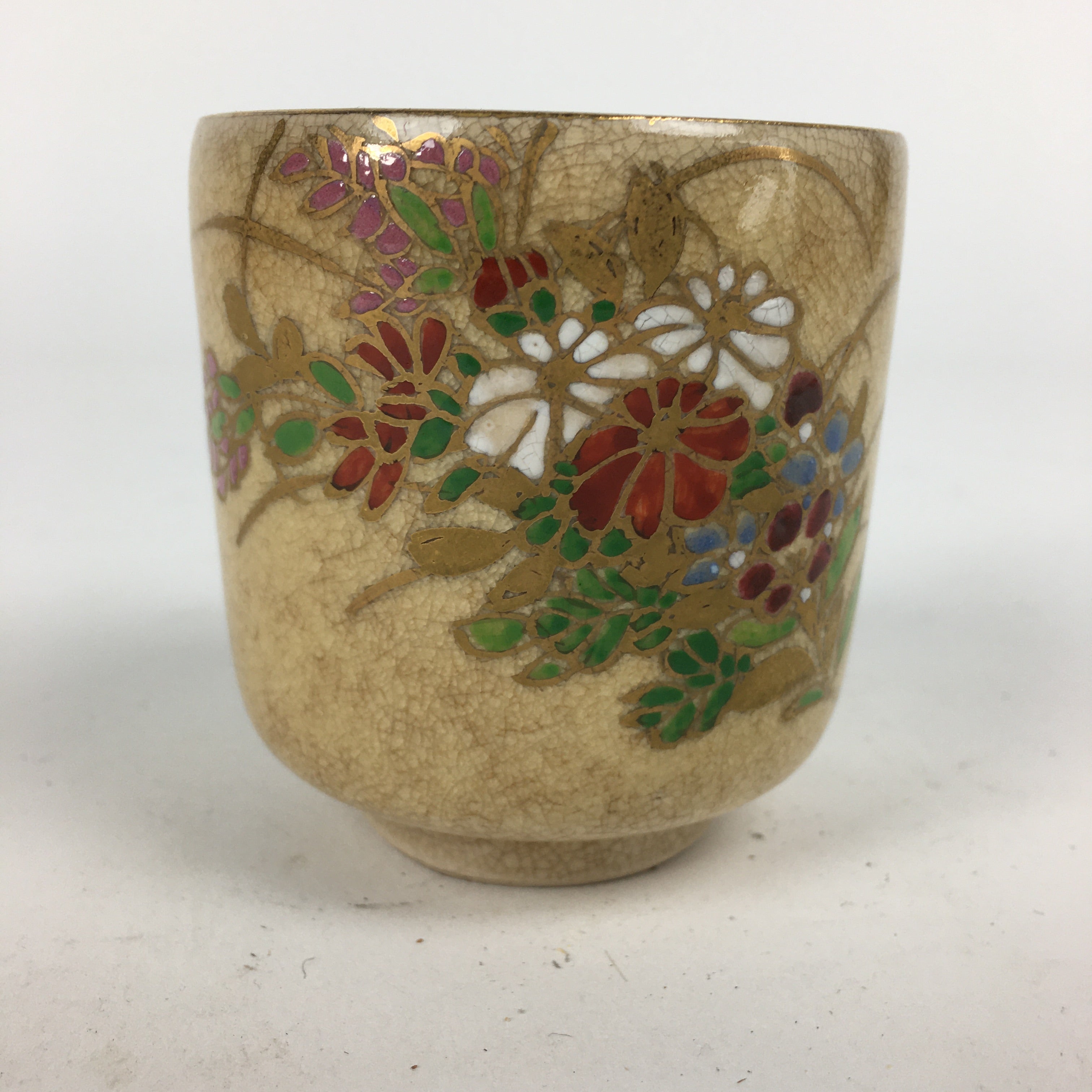 Japanese Ceramic Satsuma Ware Teacup Yunomi Vtg Hand Drawn Sencha TC292
