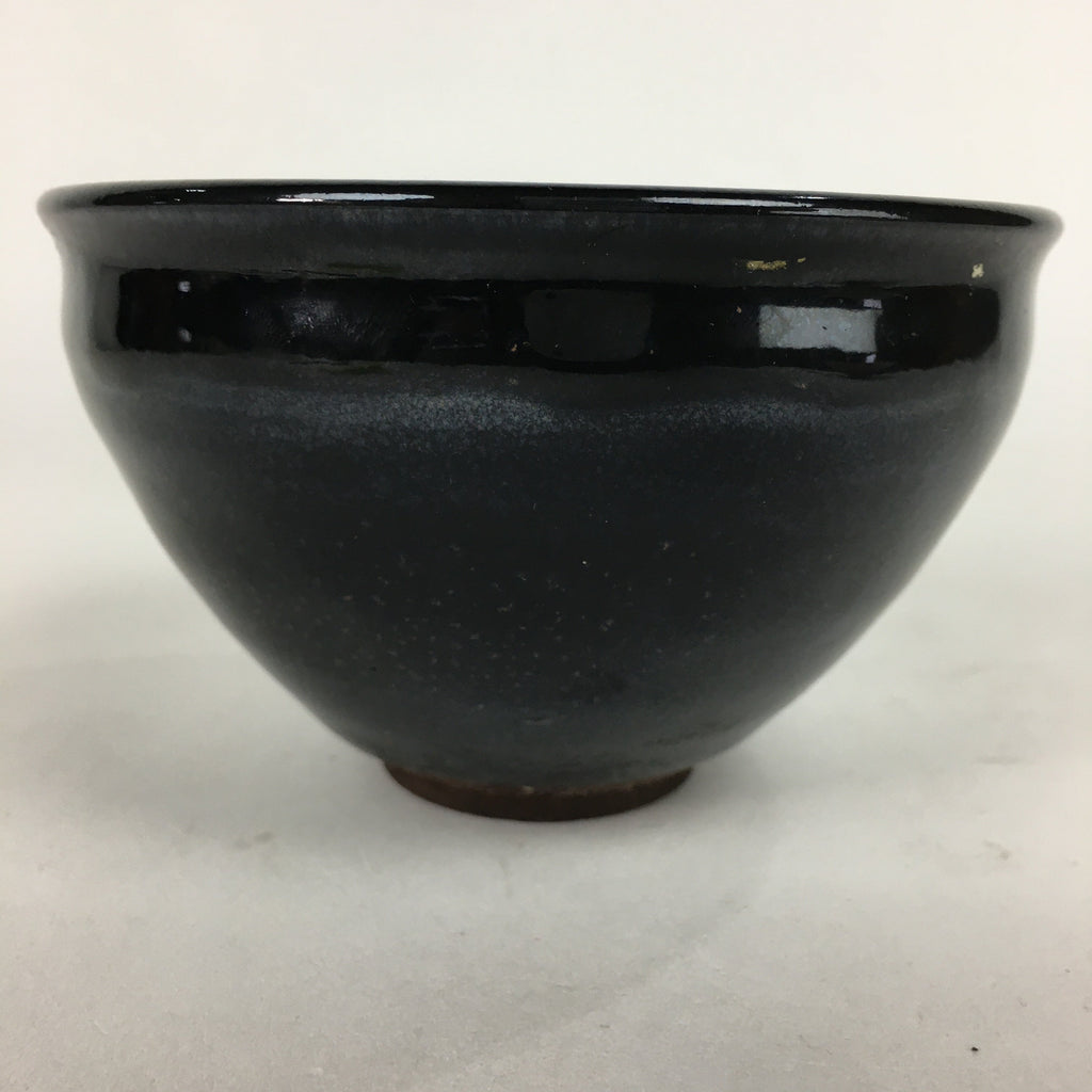 Japanese Ceramic Seto ware Tea Ceremony Bowl Vtg Chawan Black Pottery GTB752