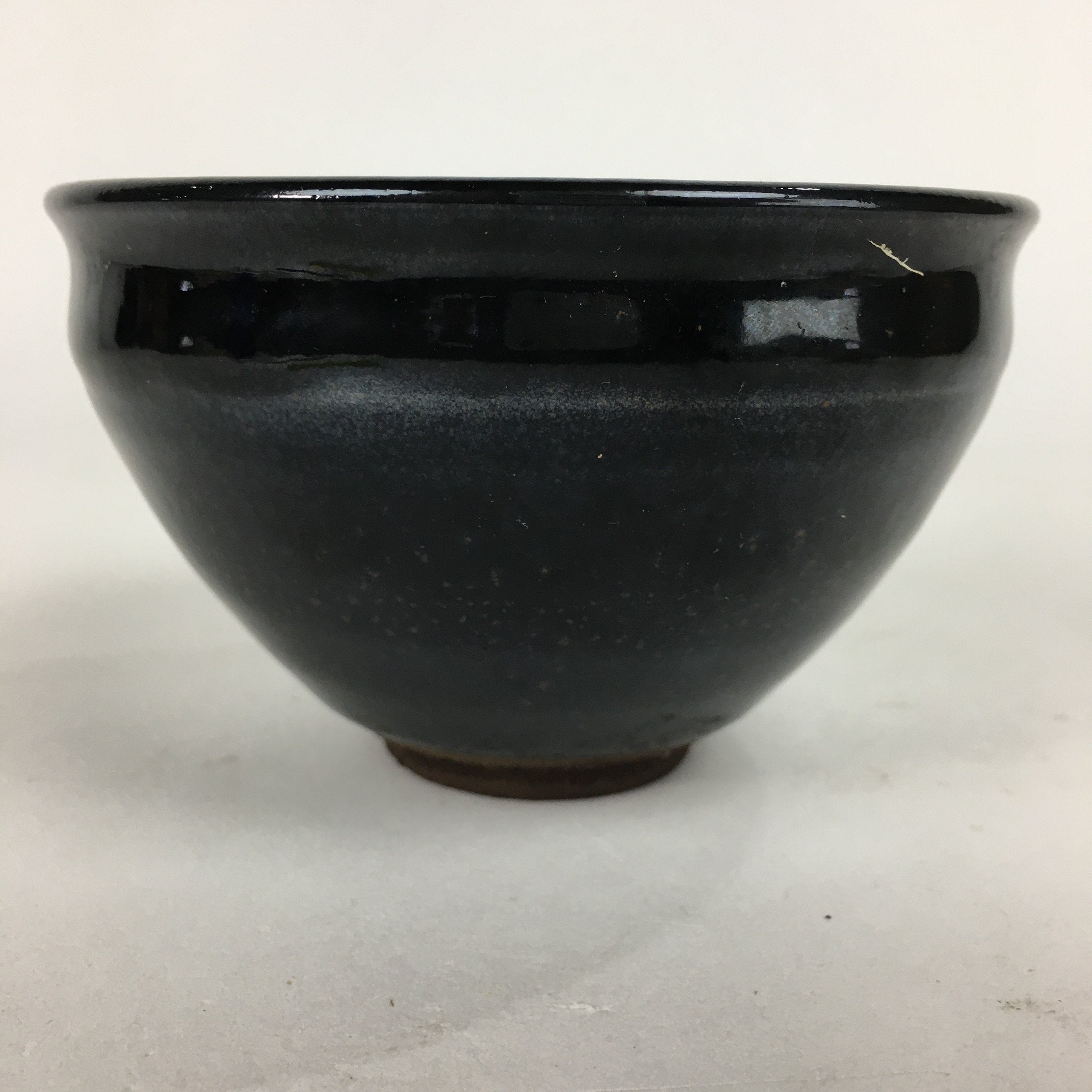 Japanese Ceramic Seto ware Tea Ceremony Bowl Vtg Chawan Black Pottery GTB752
