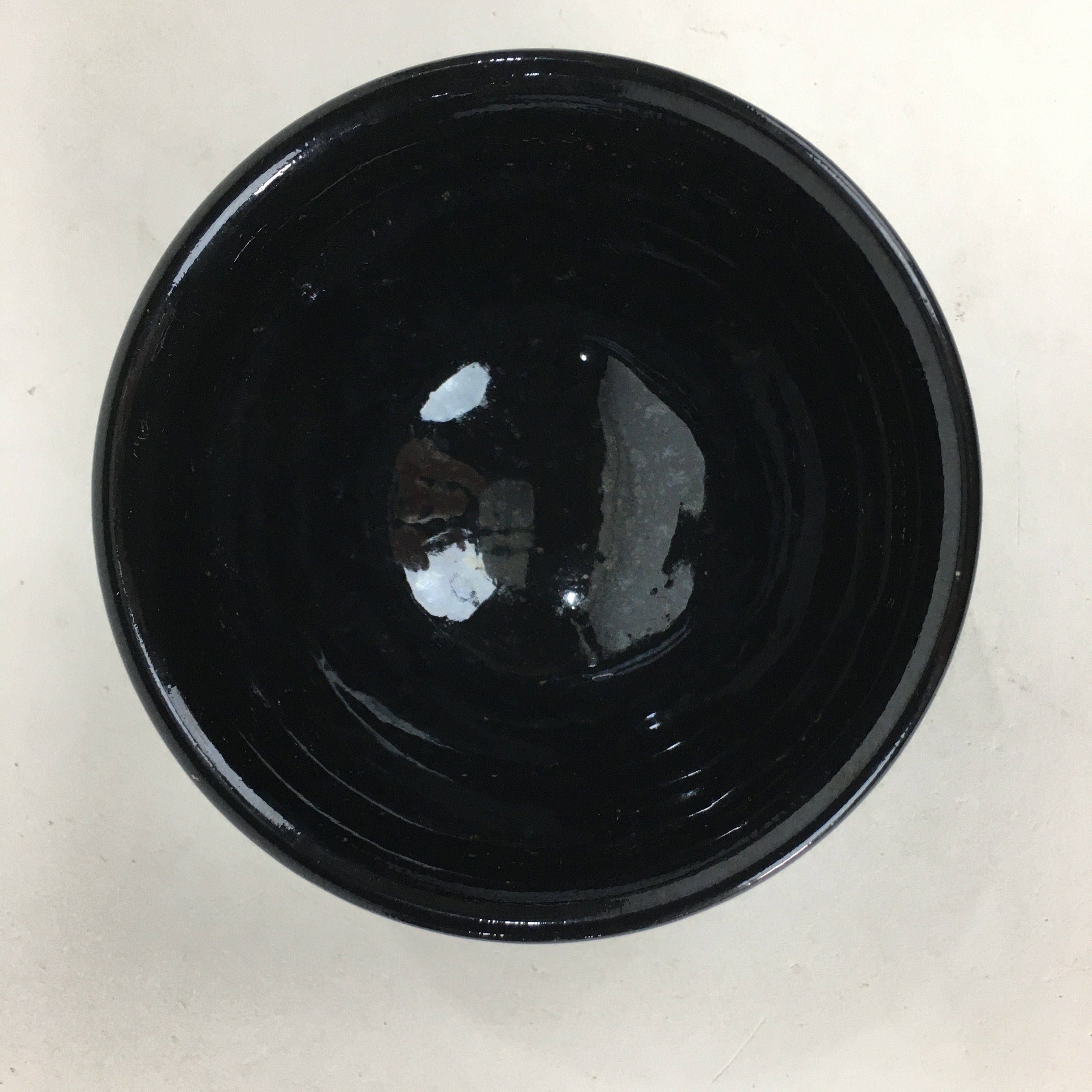 Japanese Ceramic Seto ware Tea Ceremony Bowl Vtg Chawan Black Pottery GTB752