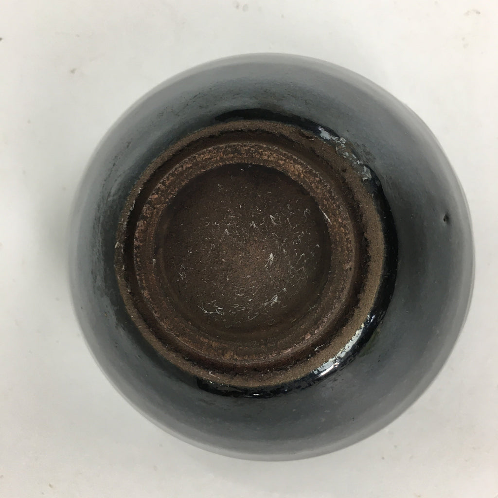 Japanese Ceramic Seto ware Tea Ceremony Bowl Vtg Chawan Black Pottery GTB752