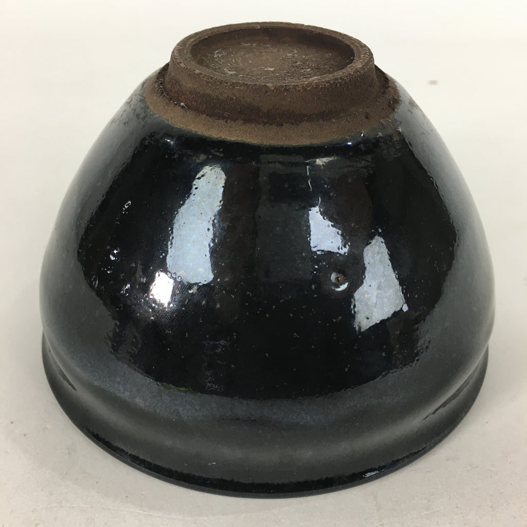 Japanese Ceramic Seto ware Tea Ceremony Bowl Vtg Chawan Black Pottery GTB752