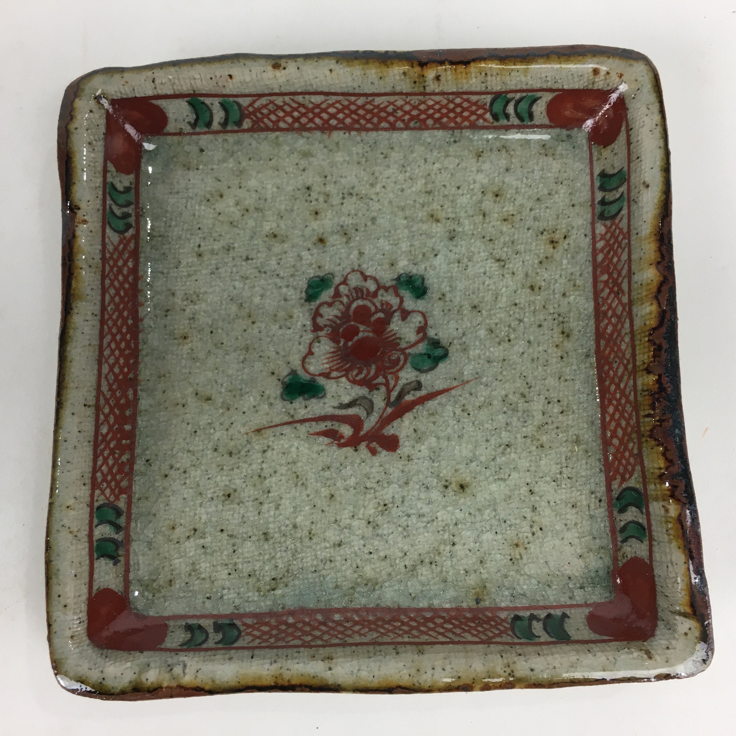 Japanese Ceramic Shibukusa Ware Small Plate Vtg Square Shape Kozara PP760