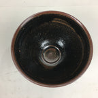 Japanese Ceramic Shigaraki Ware Tea Ceremony Bowl Vtg Black Brown Chawan GTB775
