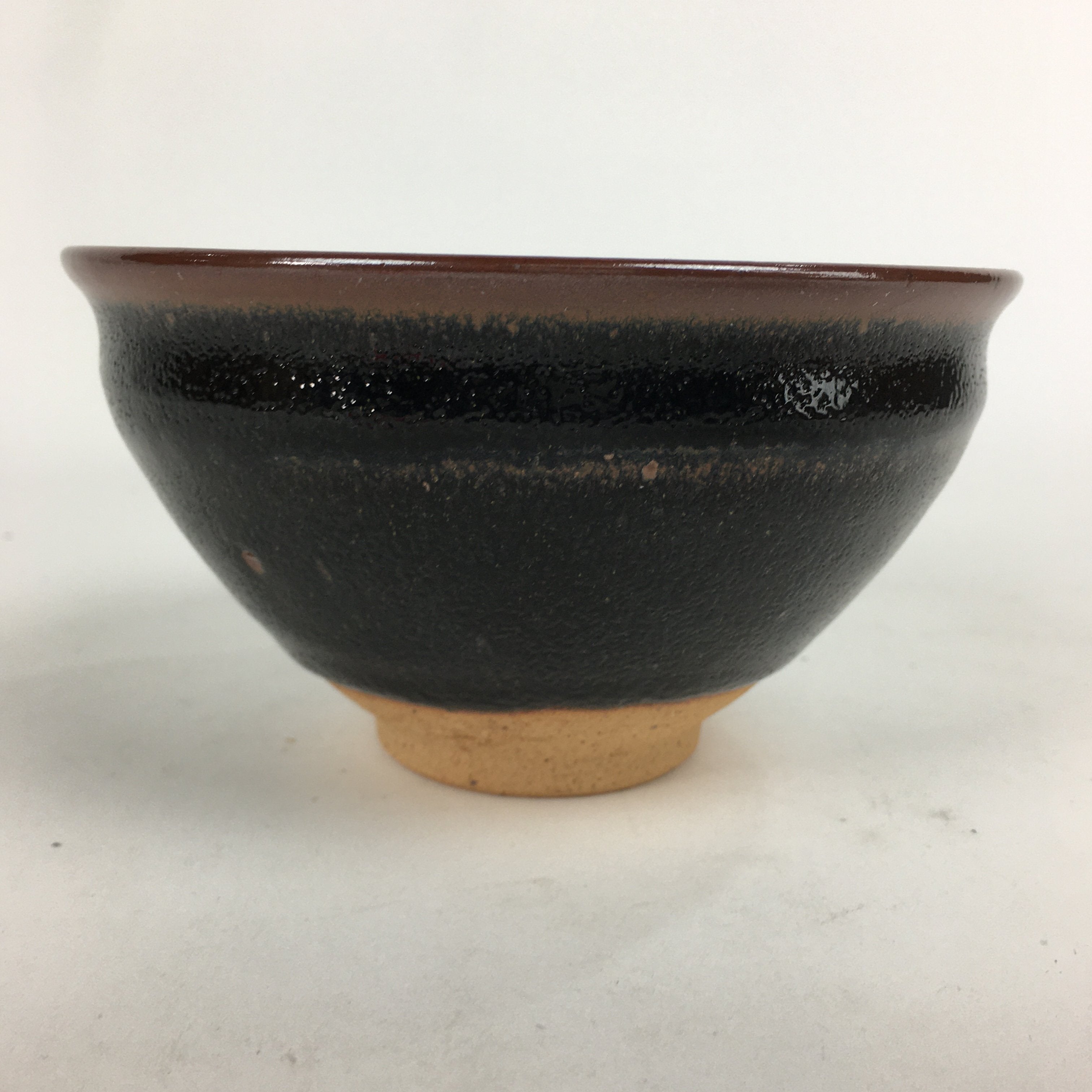 Japanese Ceramic Shigaraki Ware Tea Ceremony Bowl Vtg Black Brown Chawan GTB790