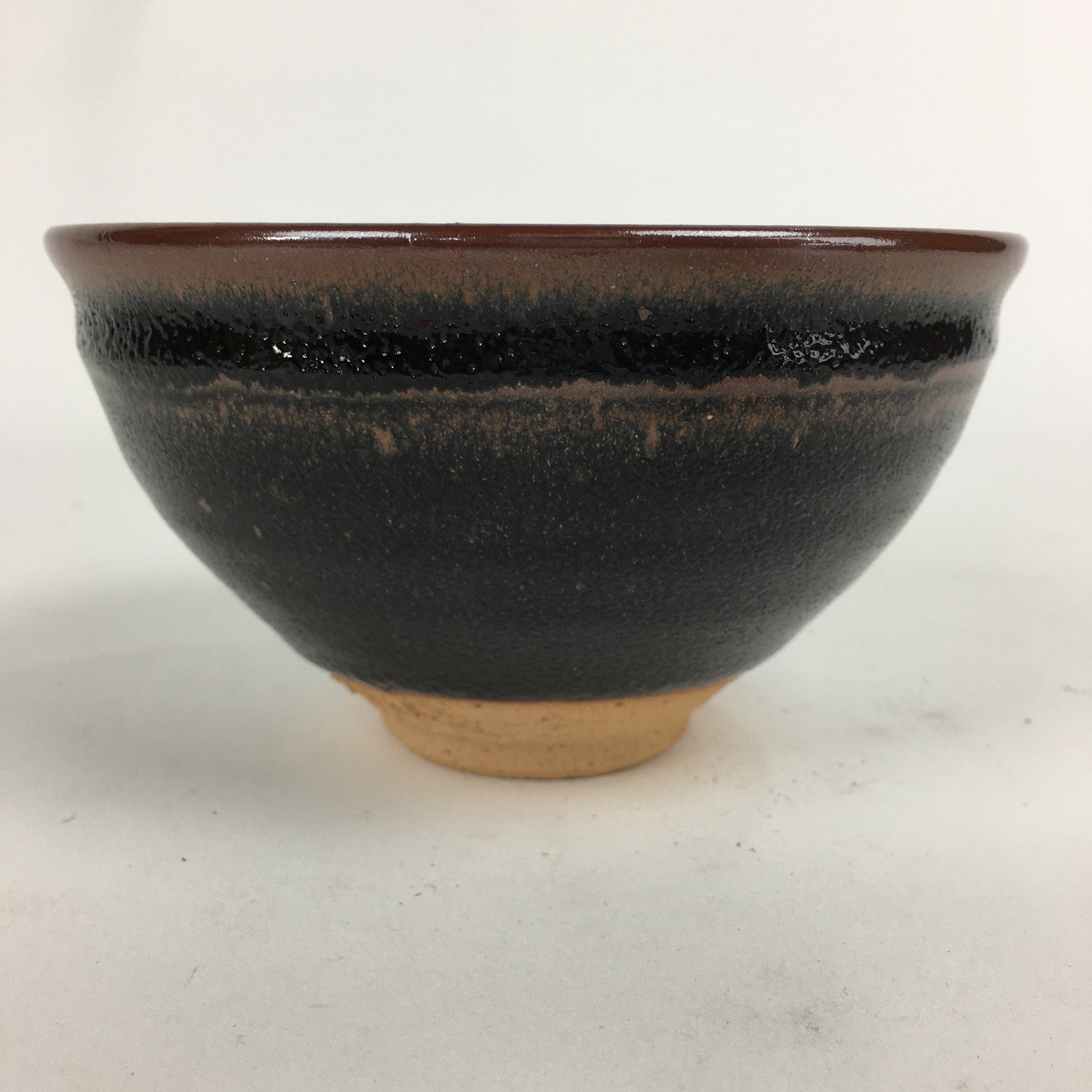 Japanese Ceramic Shigaraki Ware Tea Ceremony Bowl Vtg Black Brown Chawan GTB805