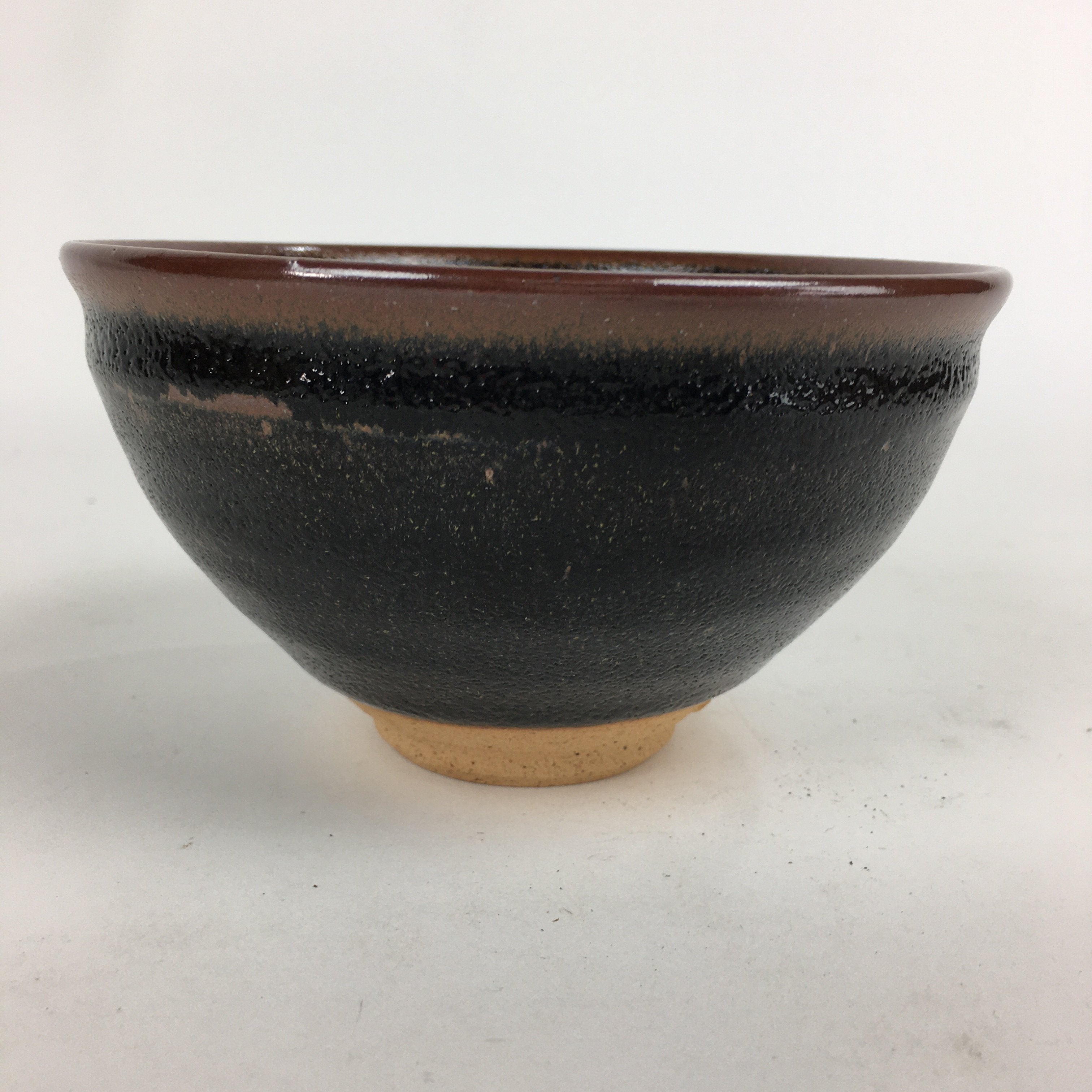 Japanese Ceramic Shigaraki Ware Tea Ceremony Bowl Vtg Black Brown Chawan GTB805