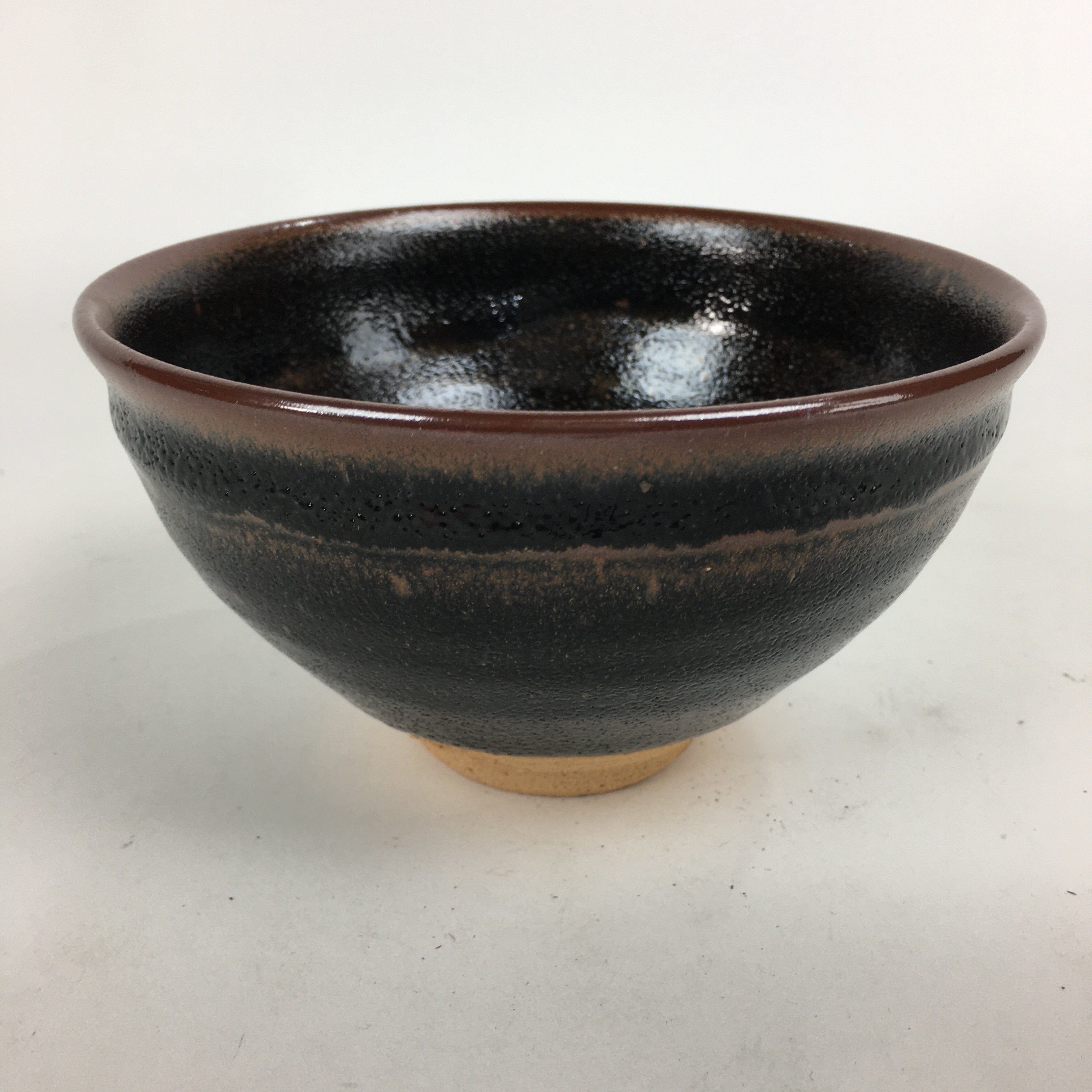 Japanese Ceramic Shigaraki Ware Tea Ceremony Bowl Vtg Black Brown Chawan GTB805