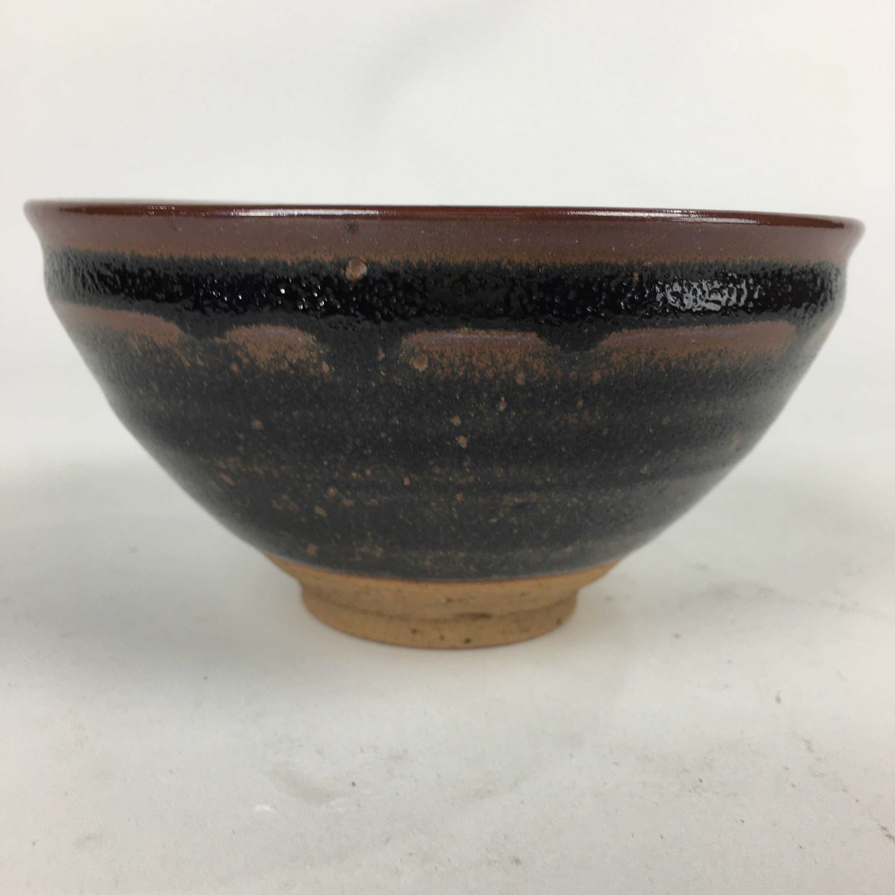 Japanese Ceramic Shigaraki Ware Tea Ceremony Bowl Vtg Black Brown Chawan GTB830