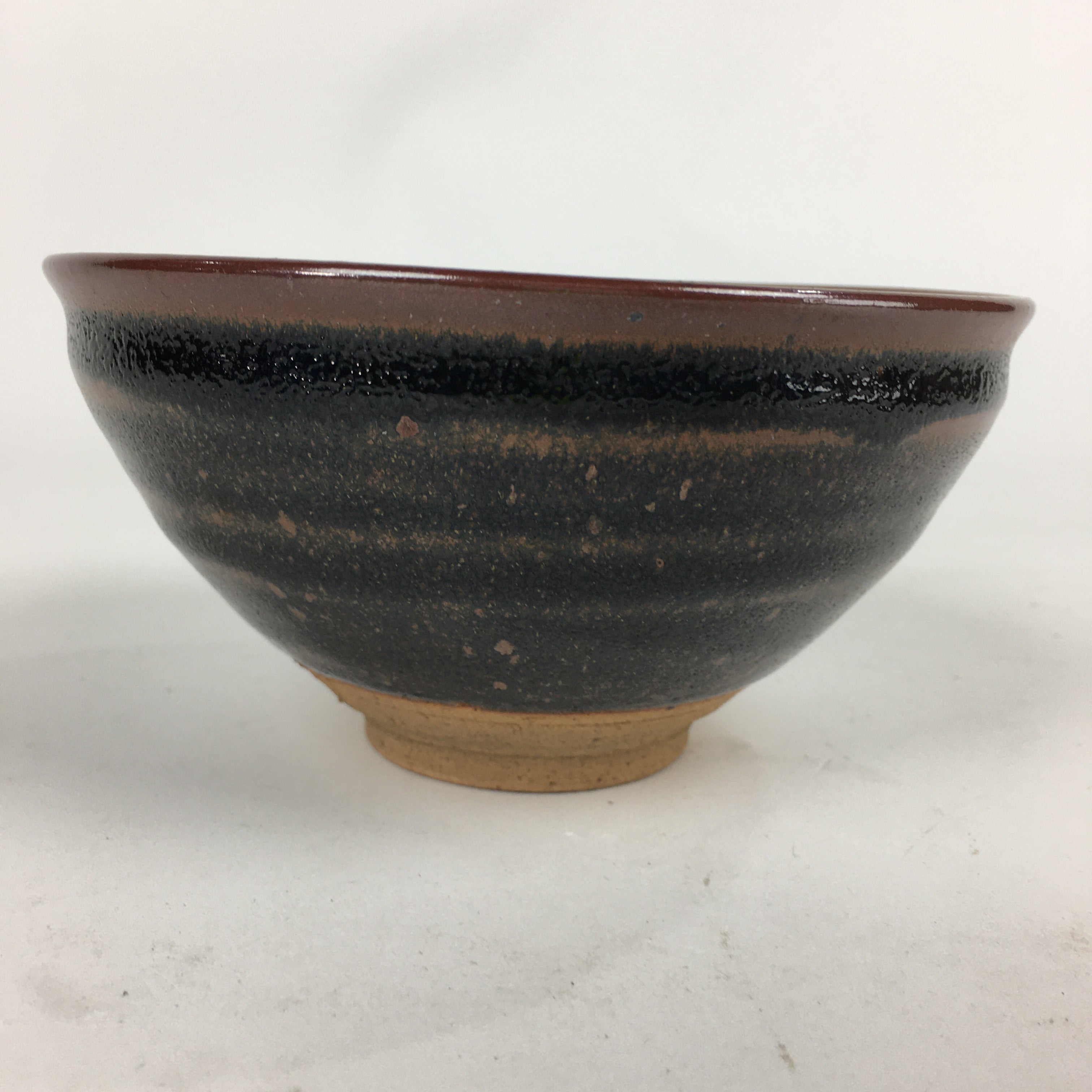 Japanese Ceramic Shigaraki Ware Tea Ceremony Bowl Vtg Black Brown Chawan GTB830