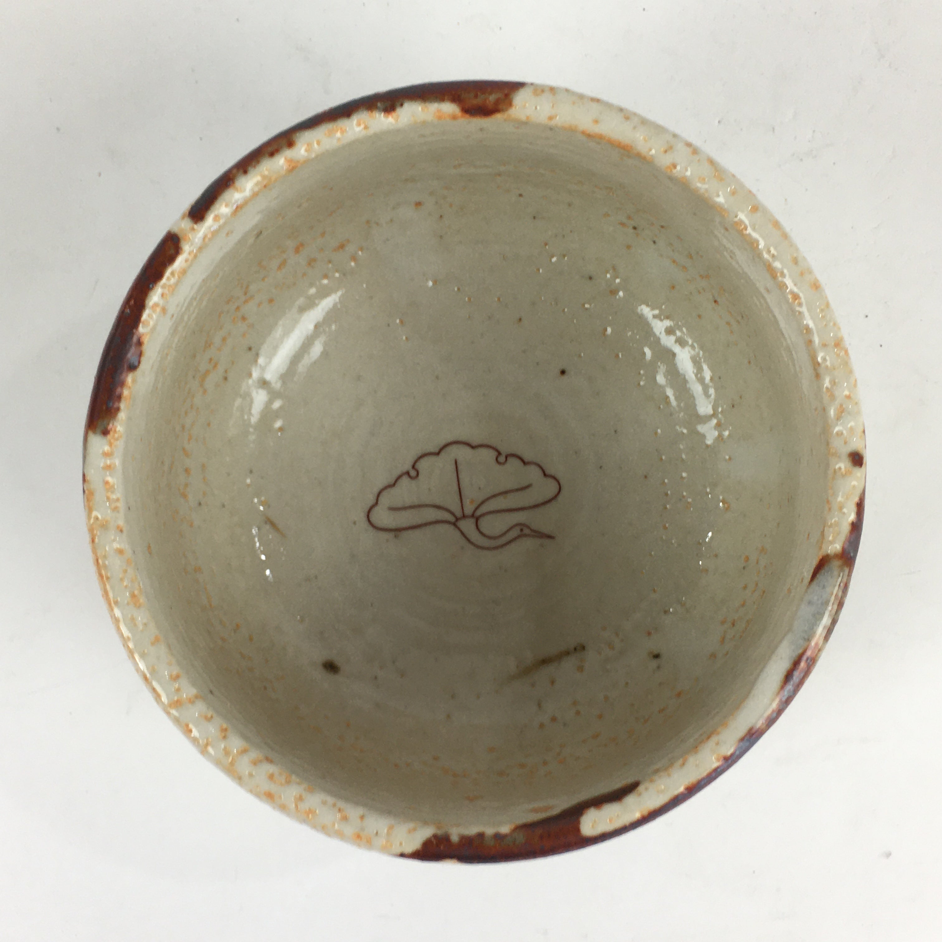 Japanese Ceramic Shino Ware Green Tea Bowl Vtg Chawan Boxed Pottery PX622