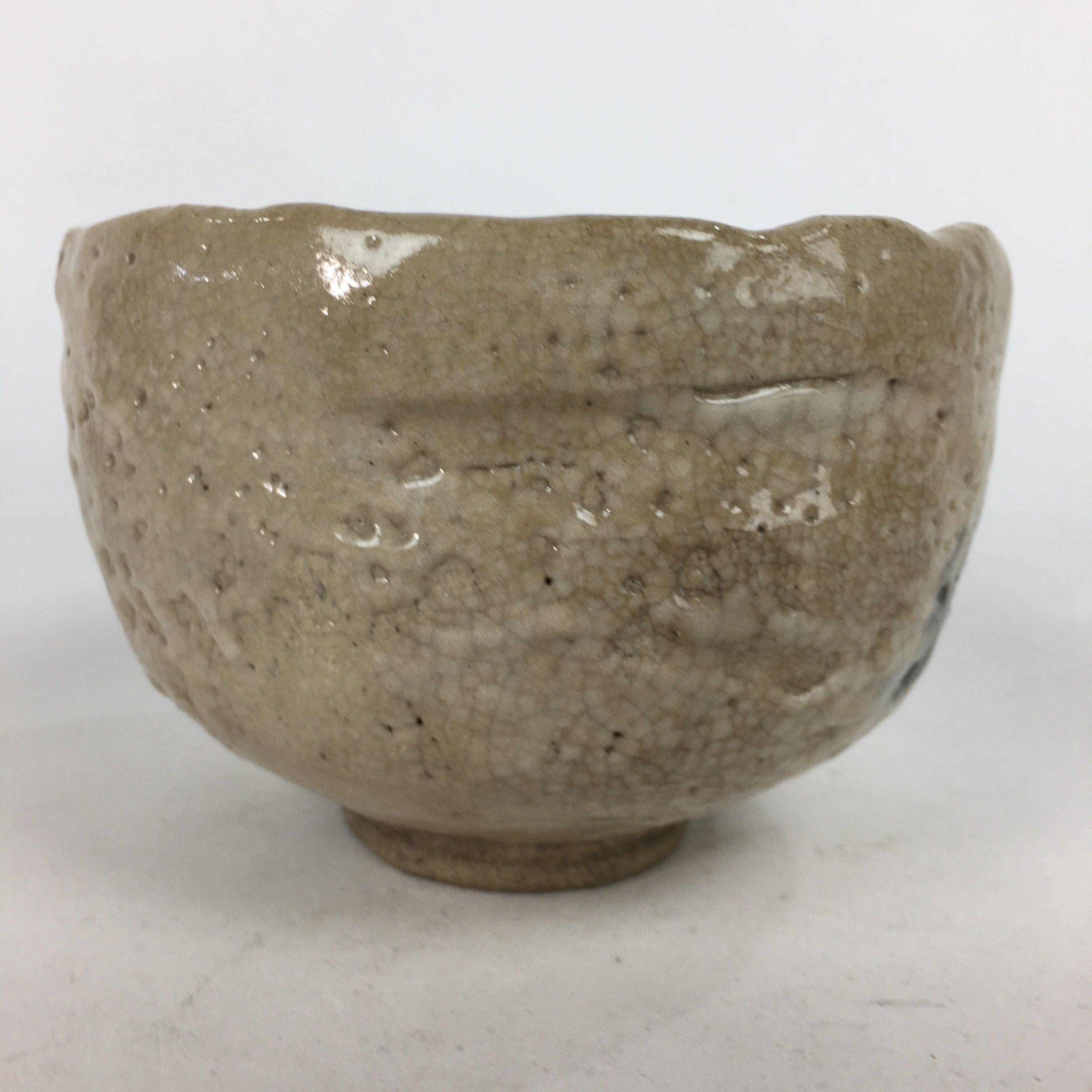 Japanese Ceramic Shino Ware Tea Ceremony Bowl Vtg Beige Brown Chawan GTB747
