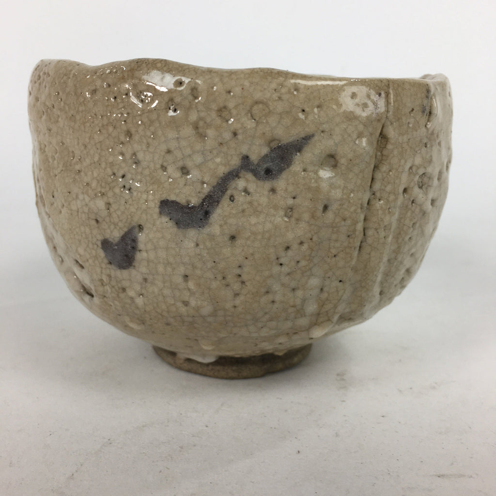 Japanese Ceramic Shino Ware Tea Ceremony Bowl Vtg Beige Brown Chawan GTB747