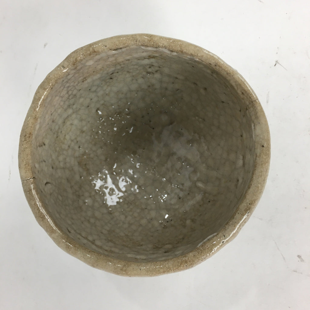 Japanese Ceramic Shino Ware Tea Ceremony Bowl Vtg Beige Brown Chawan GTB747