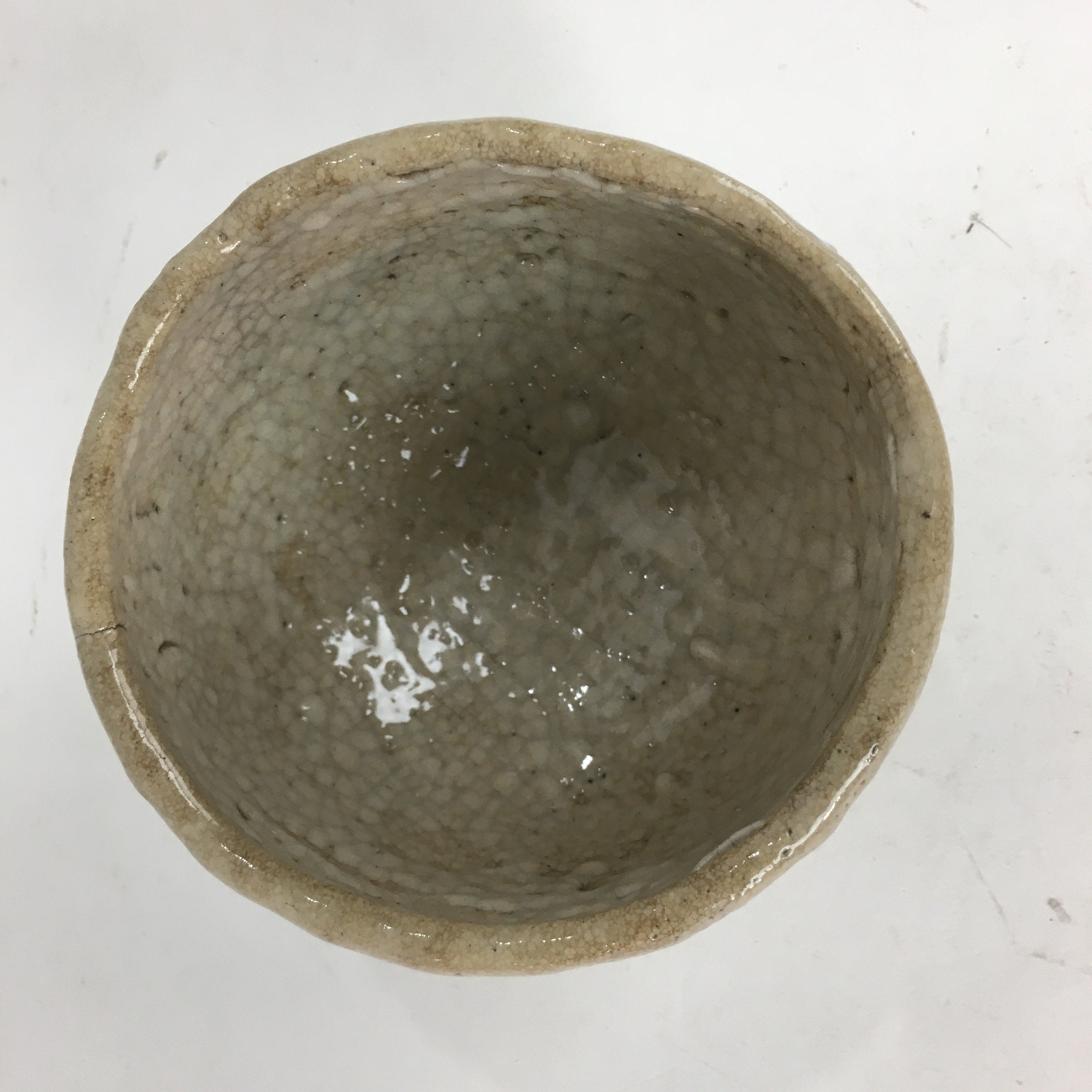 Japanese Ceramic Shino Ware Tea Ceremony Bowl Vtg Beige Brown Chawan GTB747