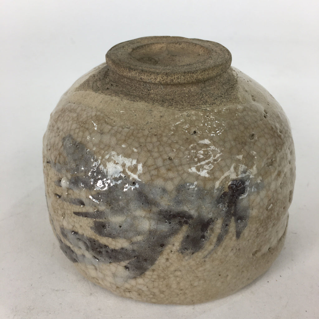 Japanese Ceramic Shino Ware Tea Ceremony Bowl Vtg Beige Brown Chawan GTB747