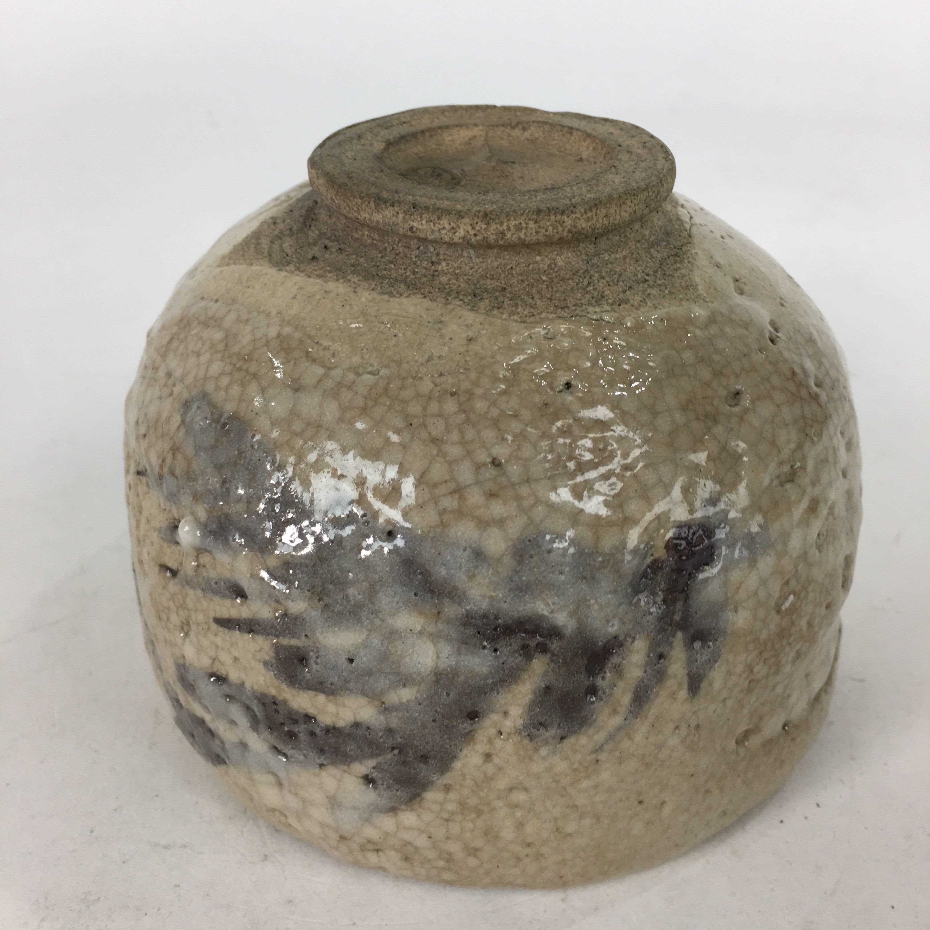 Japanese Ceramic Shino Ware Tea Ceremony Bowl Vtg Beige Brown Chawan GTB747
