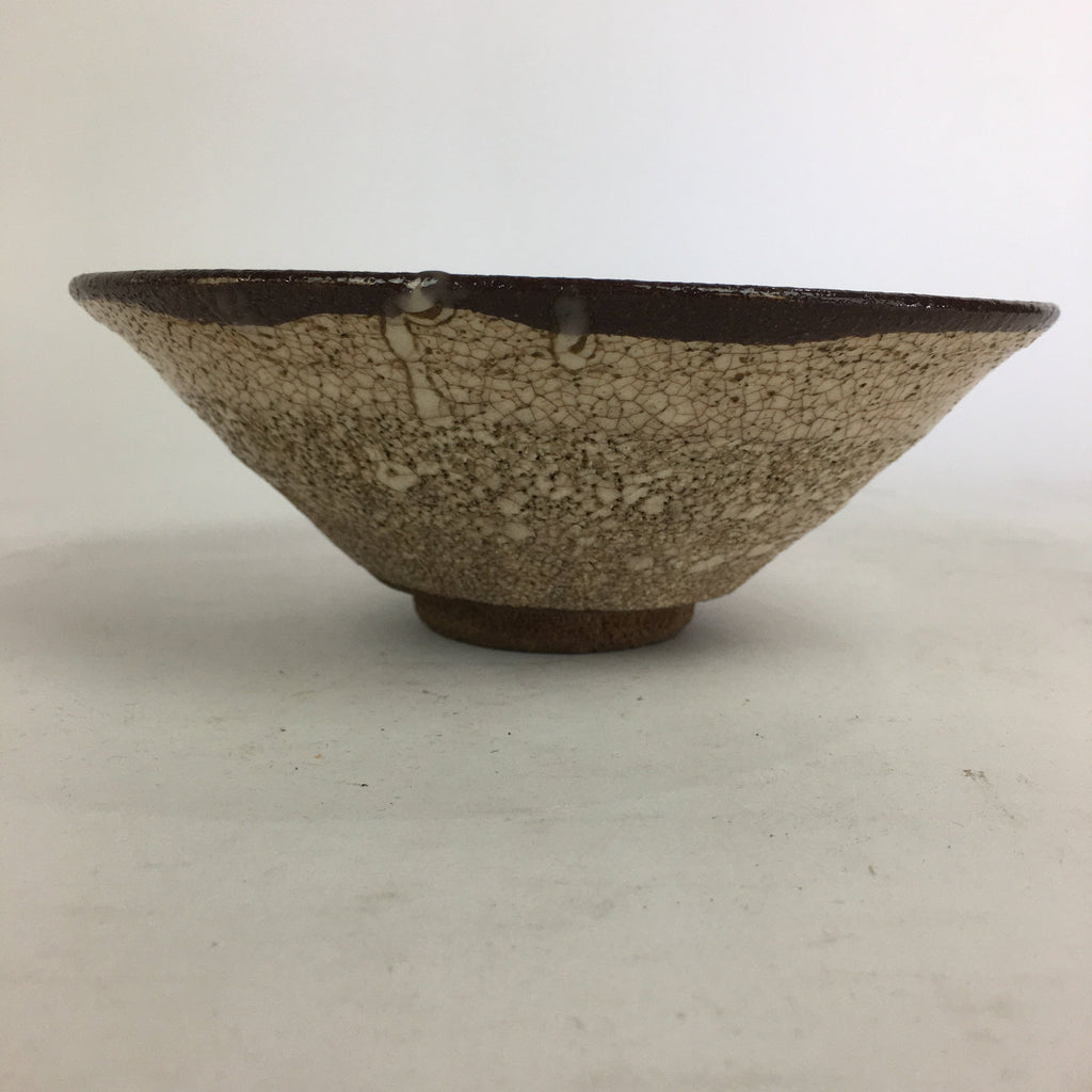 Japanese Ceramic Shino Ware Tea Ceremony Bowl Vtg White Brown Chawan GTB771