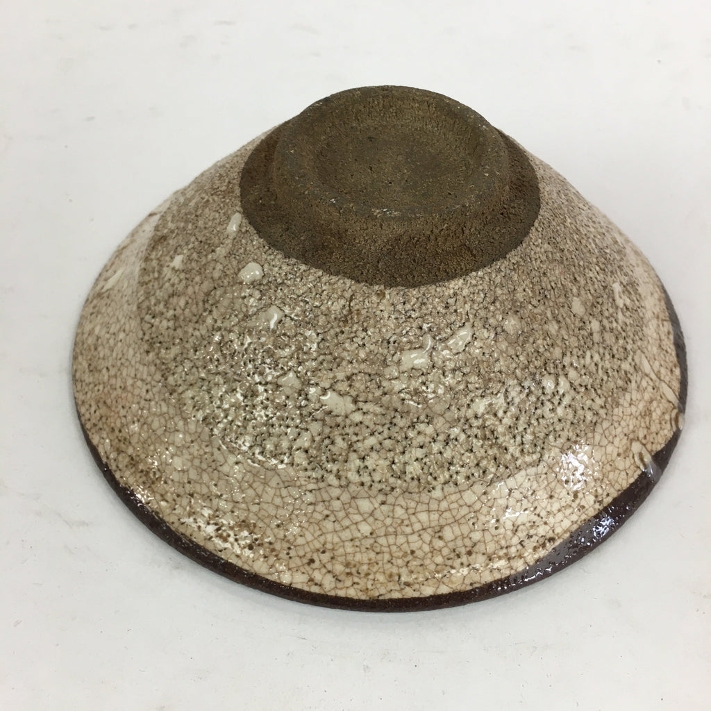 Japanese Ceramic Shino Ware Tea Ceremony Bowl Vtg White Brown Chawan GTB771