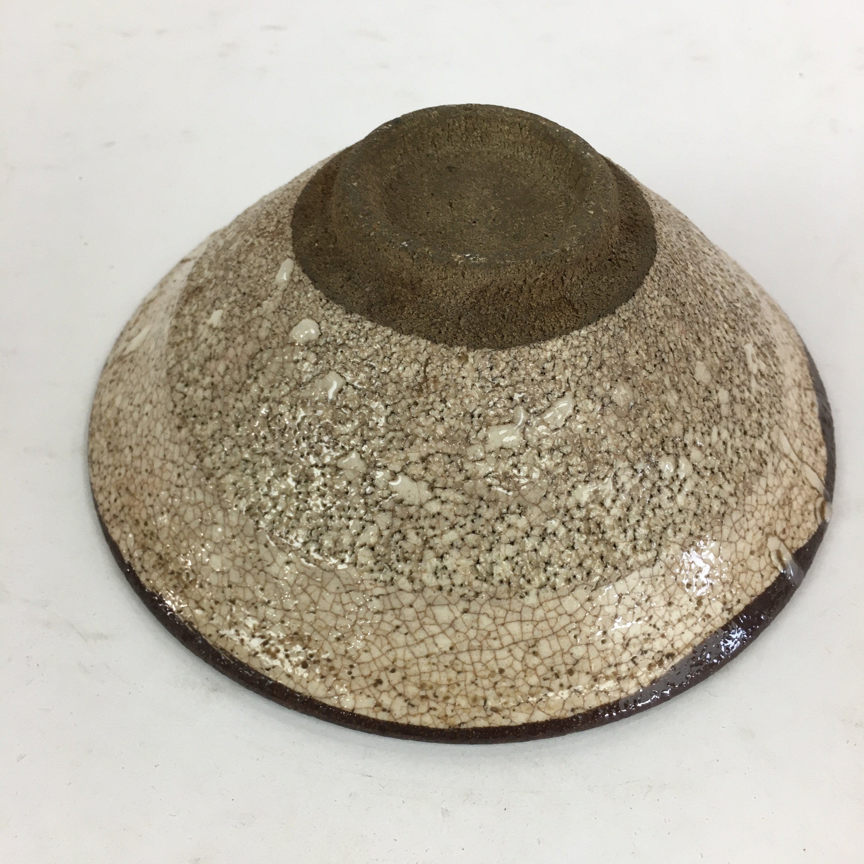 Japanese Ceramic Shino Ware Tea Ceremony Bowl Vtg White Brown Chawan GTB771