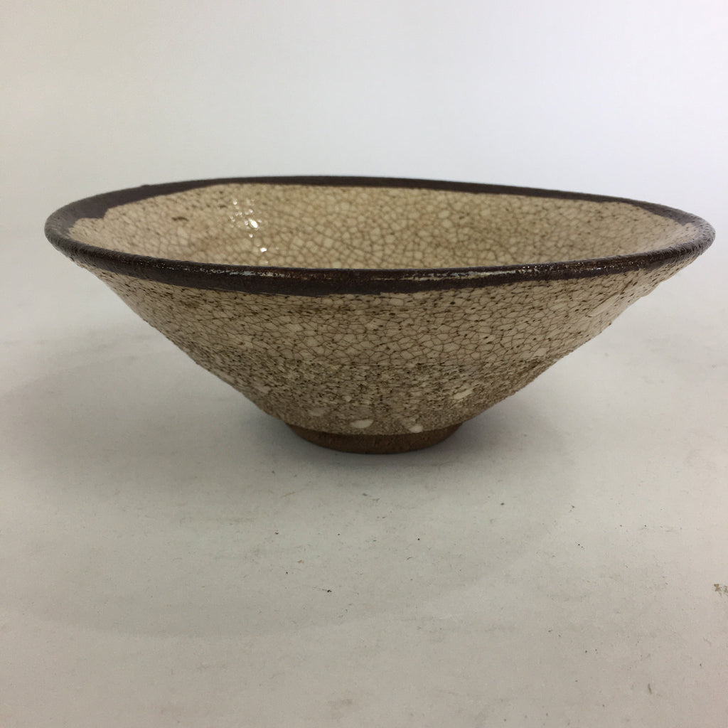 Japanese Ceramic Shino Ware Tea Ceremony Bowl Vtg White Brown Chawan GTB771