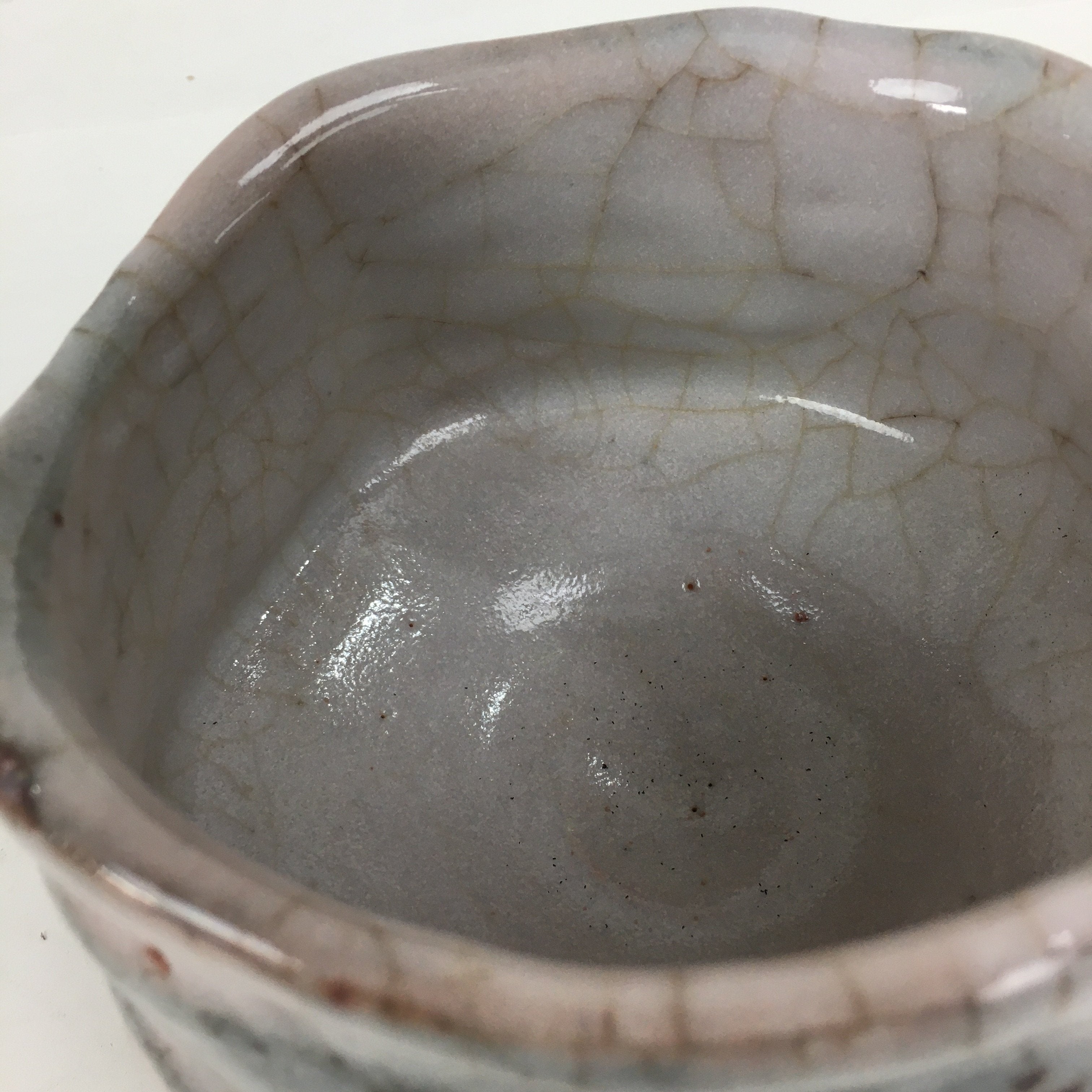 Japanese Ceramic Shino Ware Tea Ceremony Bowl Vtg White Matcha Chawan GTB778