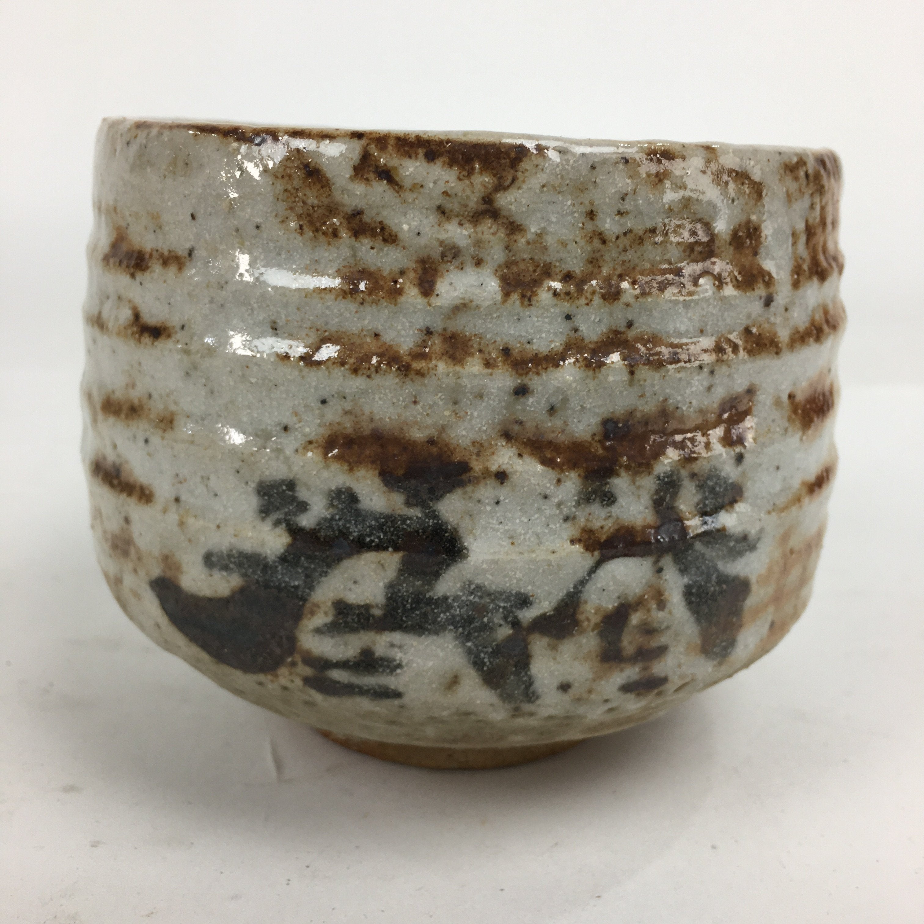 Japanese Ceramic Shino Ware Tea Ceremony Bowl Vtg White Matcha Chawan GTB779